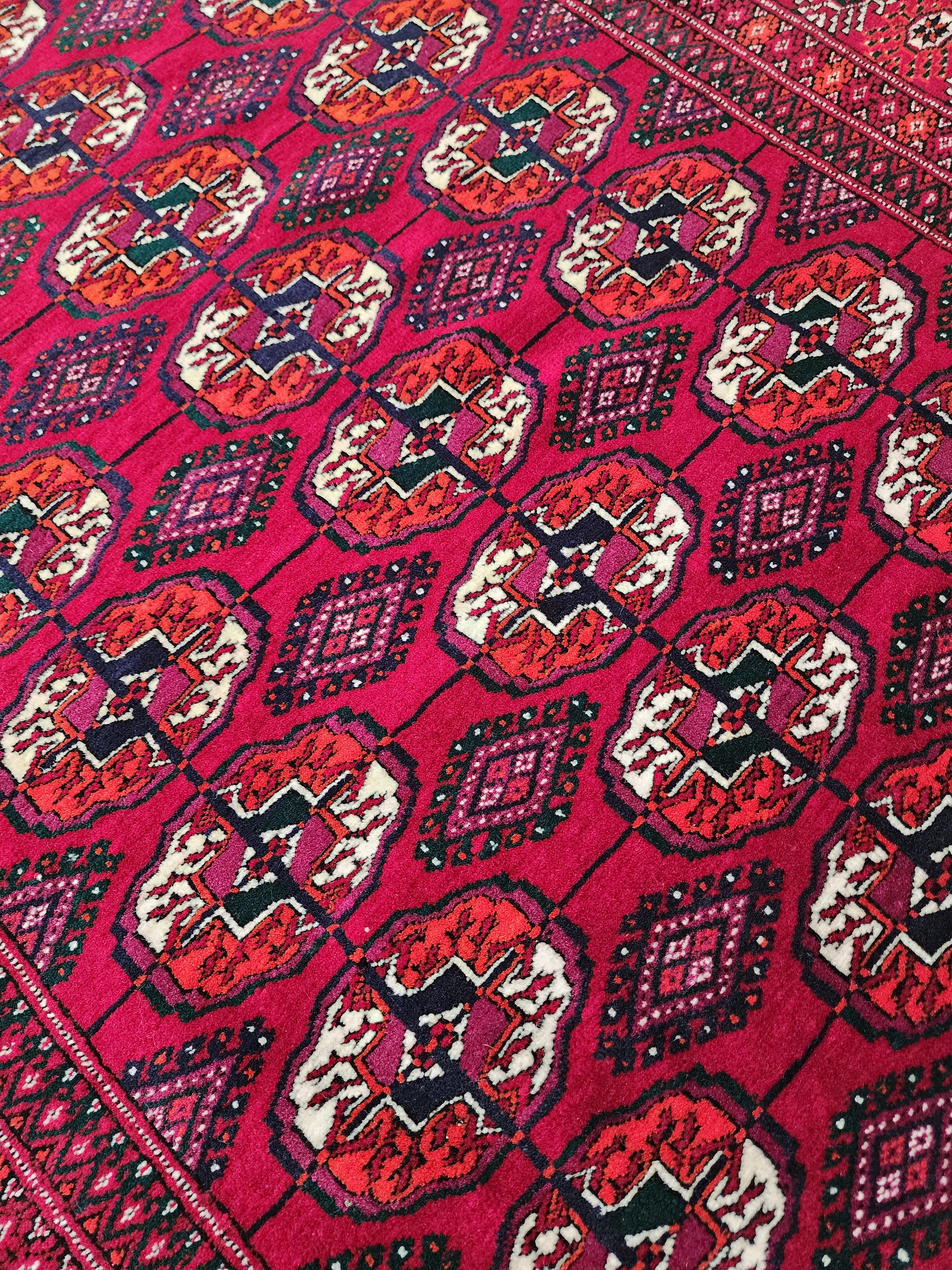 Handmade Turkoman Wool Rug: 4x7 Red Turcoman Area Rug
