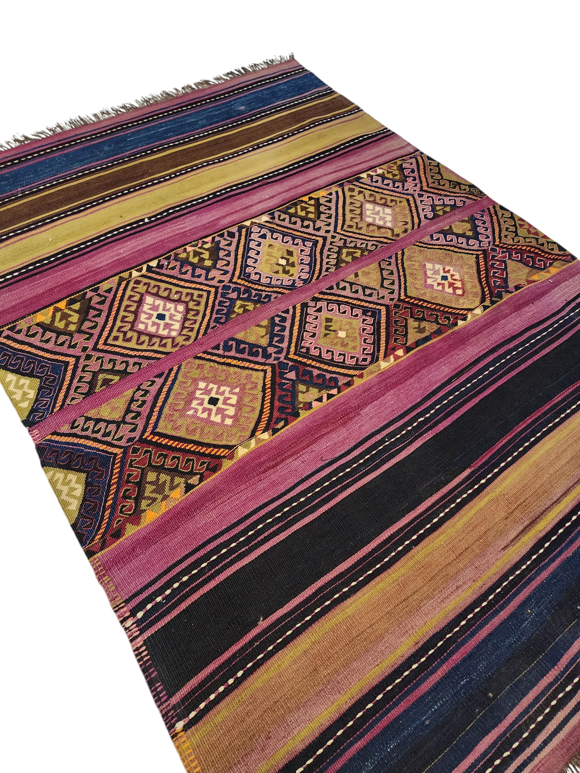 Antique Turkish Kilim Rug 6 x 5 ft, Antique Persian Boho Rustic Floor Rug