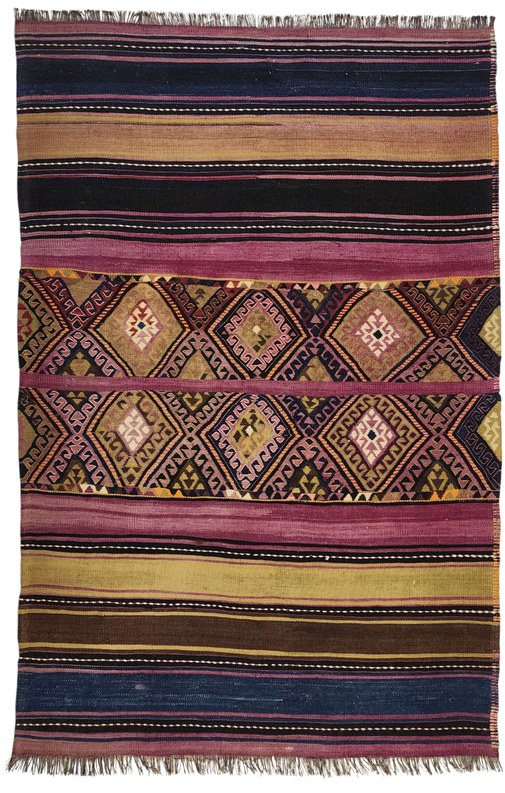 Antique Turkish Kilim Rug 6 x 5 ft, Antique Persian Boho Rustic Floor Rug