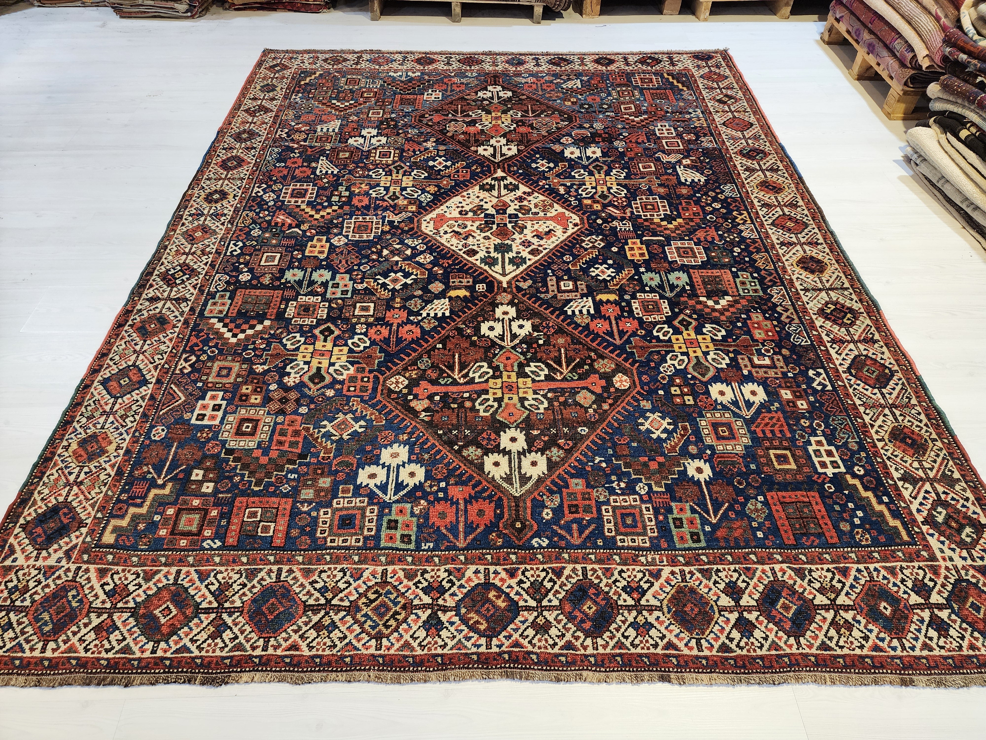 antique Caucasian Shirvan Wool Large Area Rug — back view