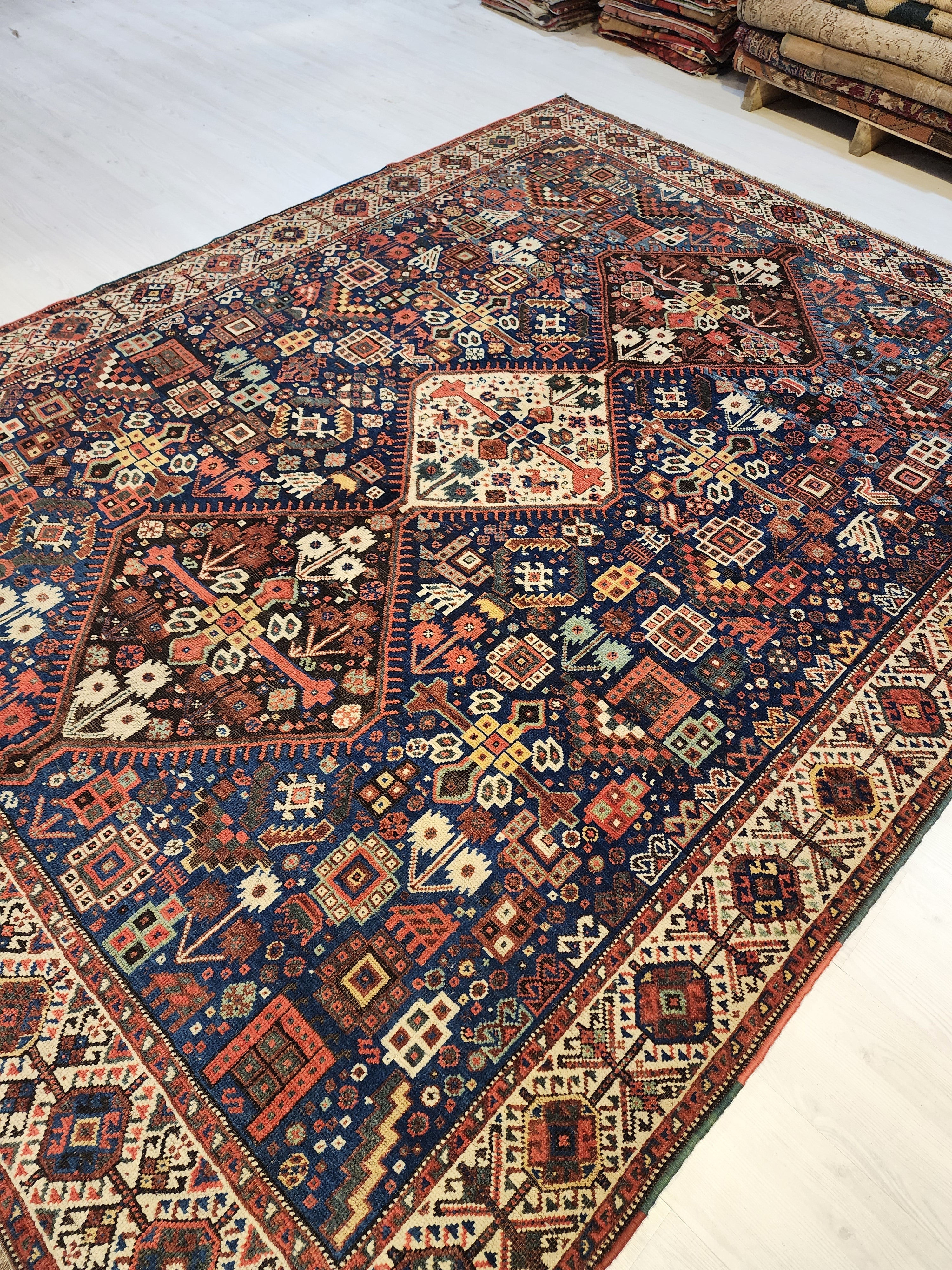 antique Caucasian Shirvan Wool Large Area Rug — pattern close-up
