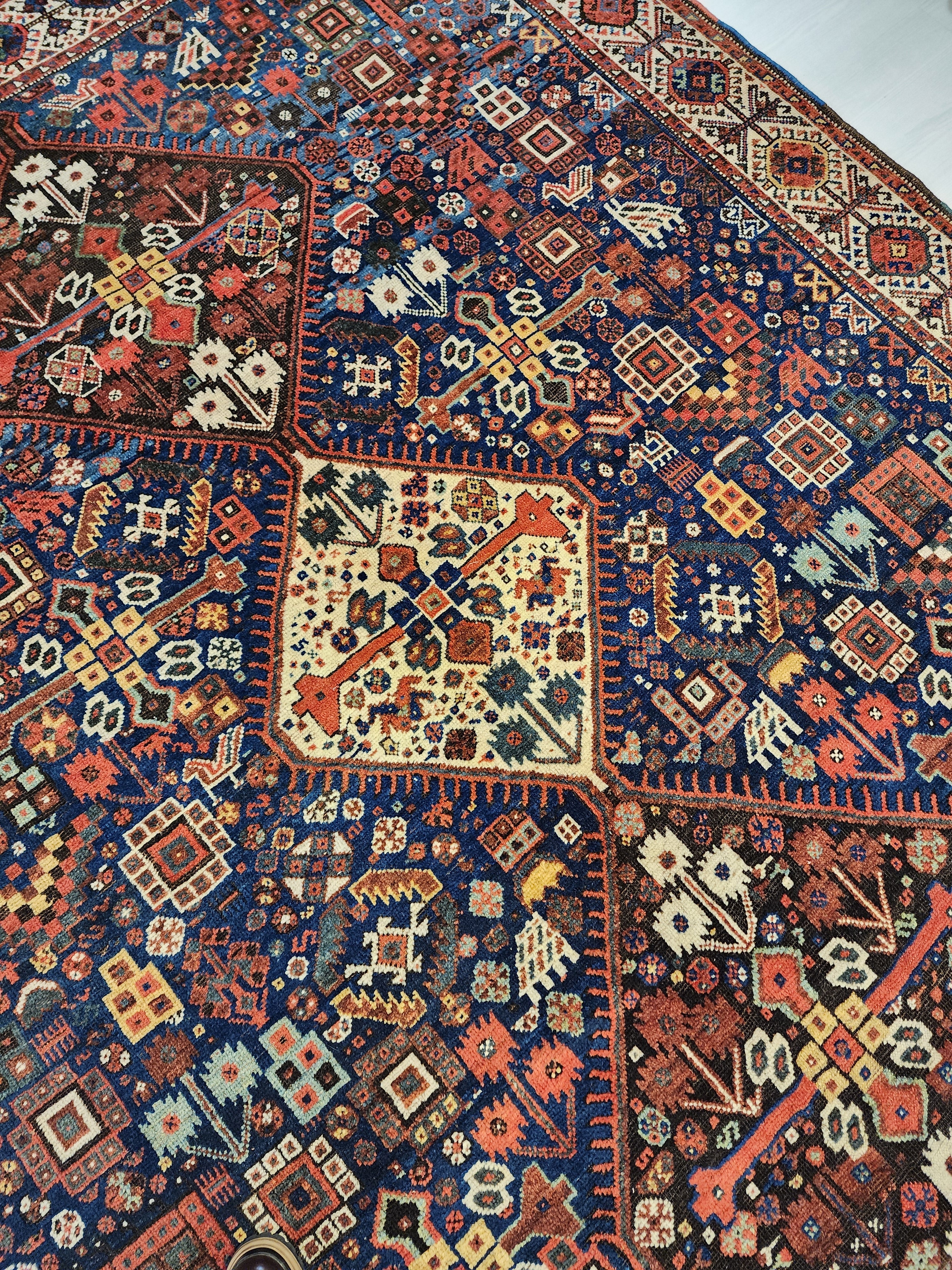 antique Caucasian Shirvan Wool Large Area Rug — corner detail