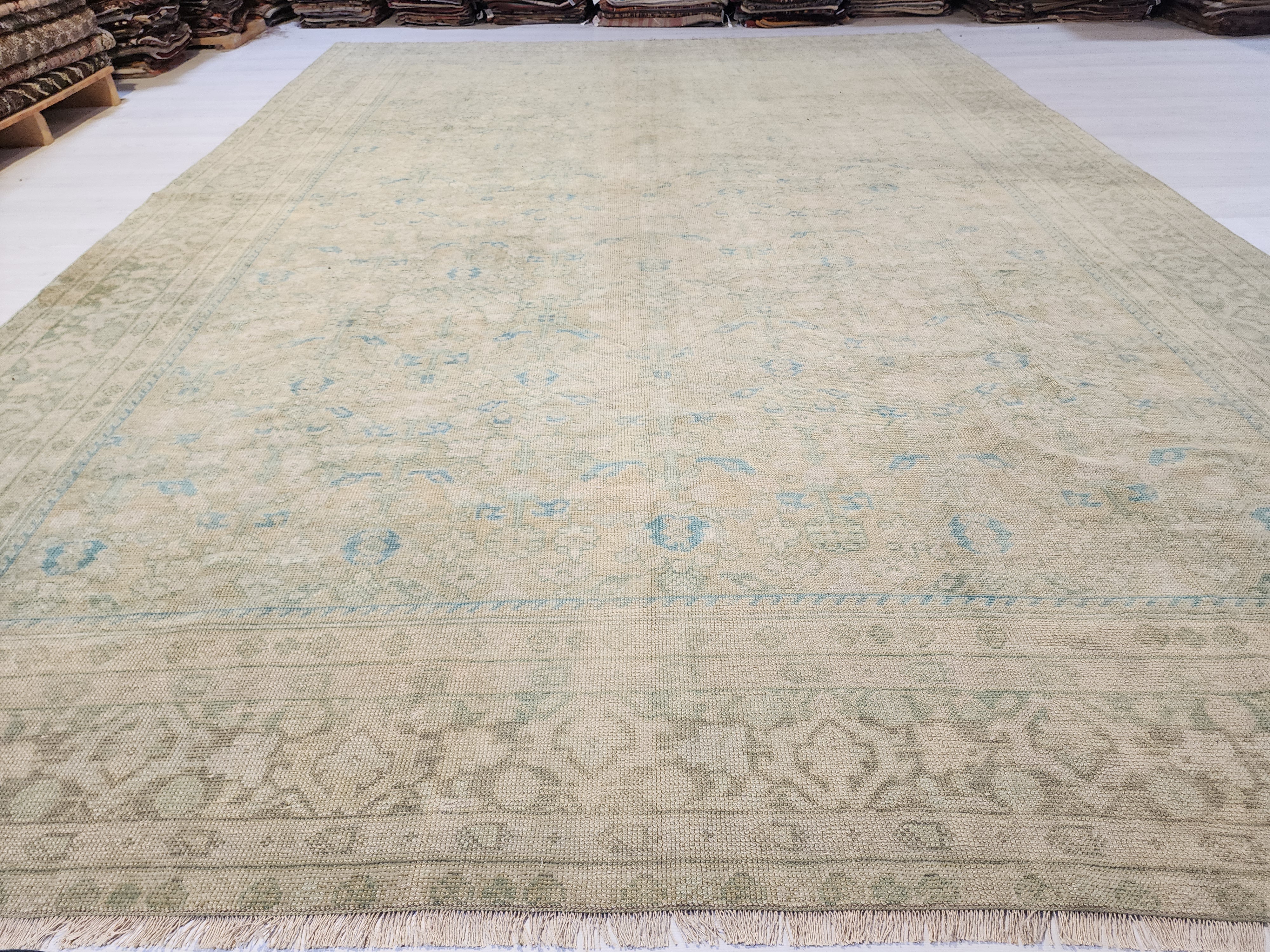 vintage Oushak Wool Large Area Rug — styled view