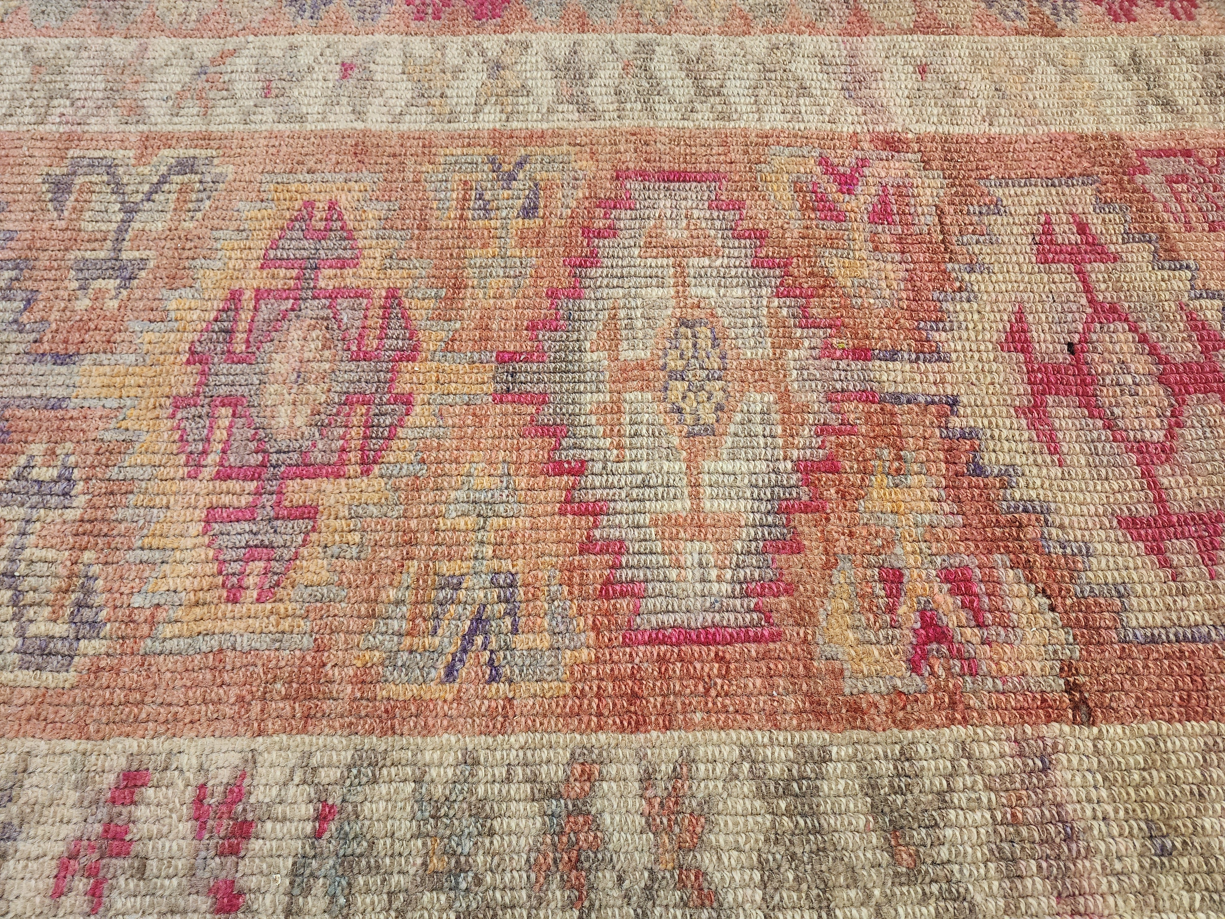 Pale Turkish Oushak Hallway Runner Rug, Bohemian Rustic Decor Distressed Muted Color Rug, Handmade Natural Wool Persian Area Rug 13’8”*2’5”