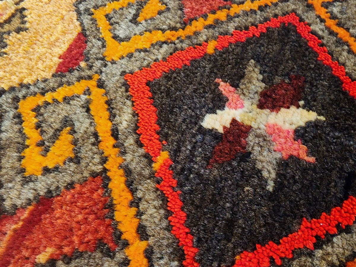 Vintage Kars Yastik Rug, Small Handmade Anatolian Wool Accent Mat, Red Brown Geometric