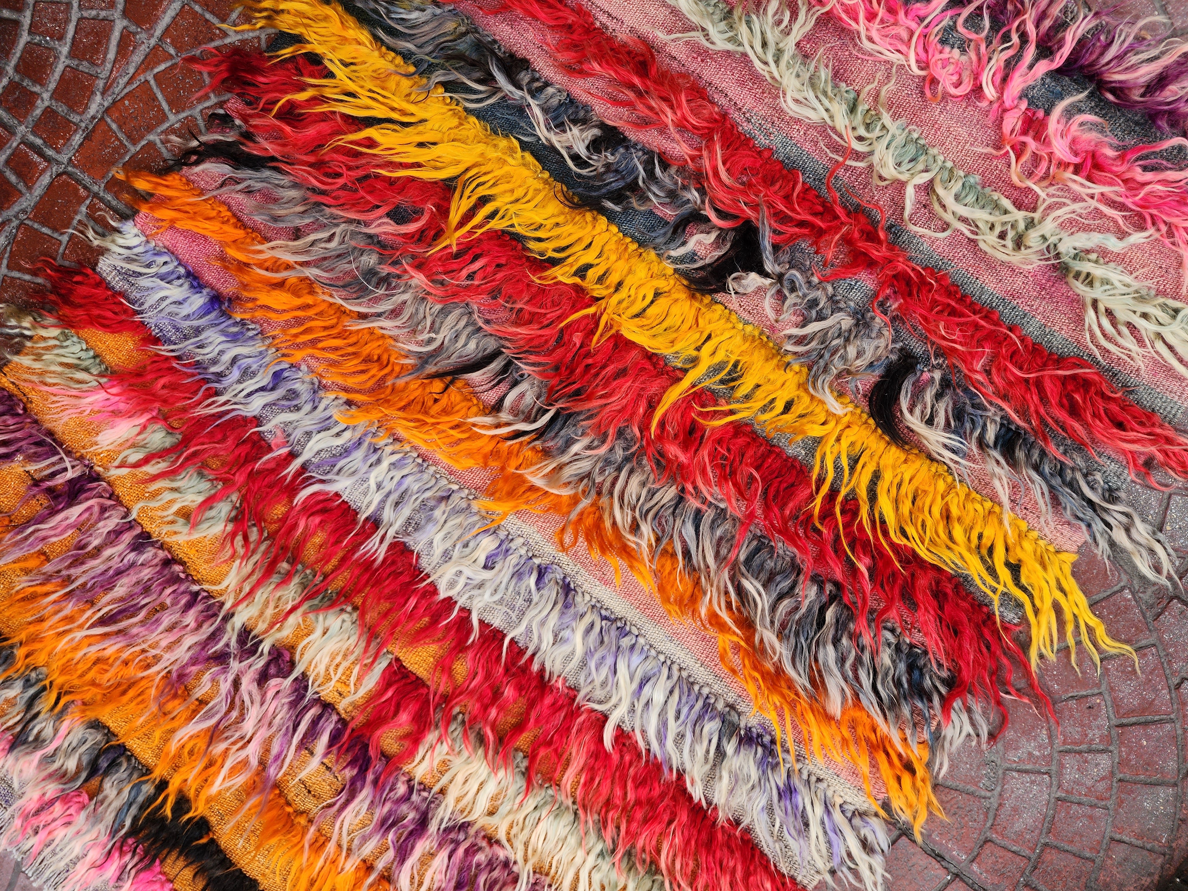 ORANGE AND PINK TURKISH FILIKLI TULU SHAGGY PILE RUG 3'8'' x 2'8''