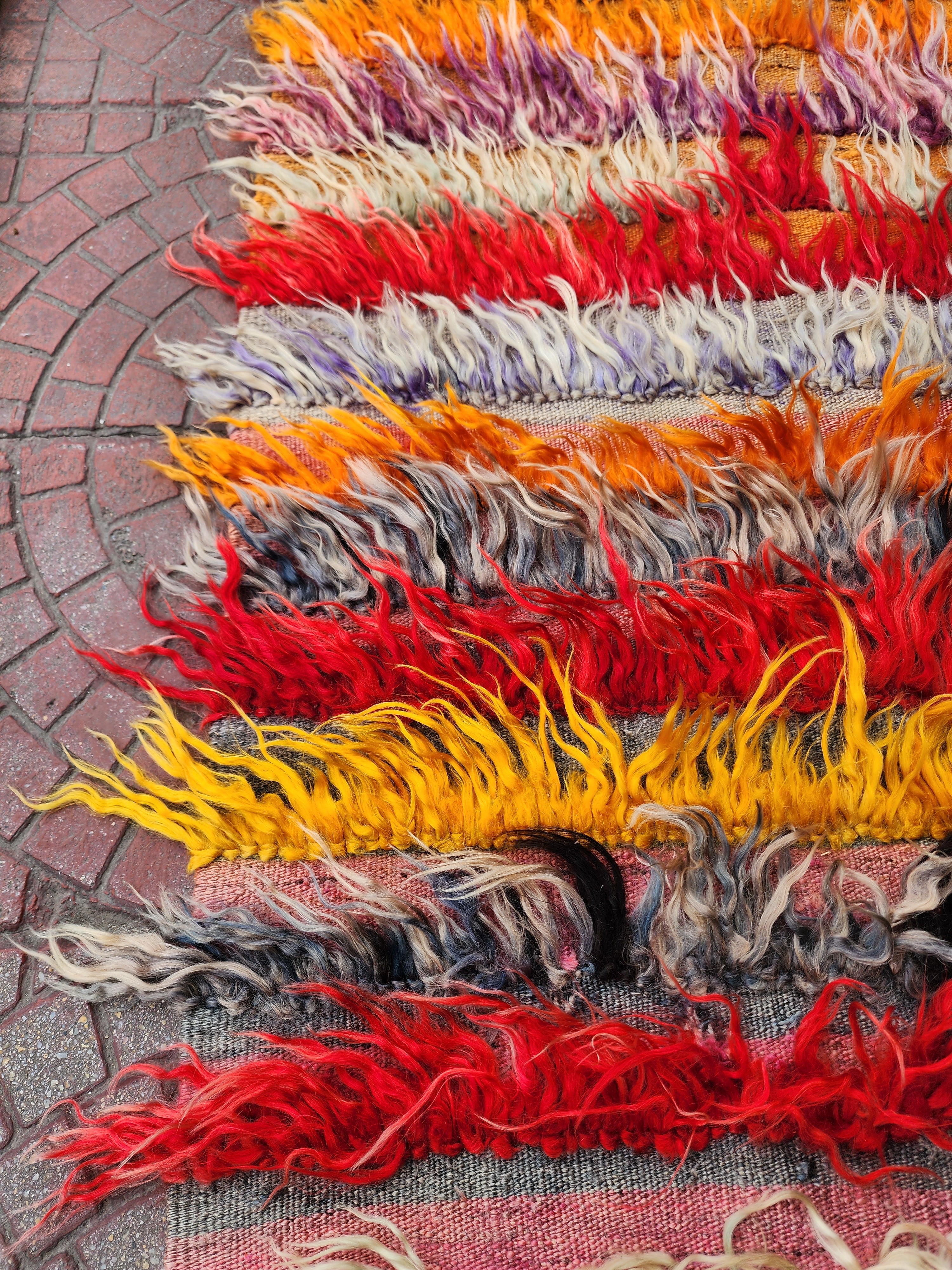 ORANGE AND PINK TURKISH FILIKLI TULU SHAGGY PILE RUG 3'8'' x 2'8''
