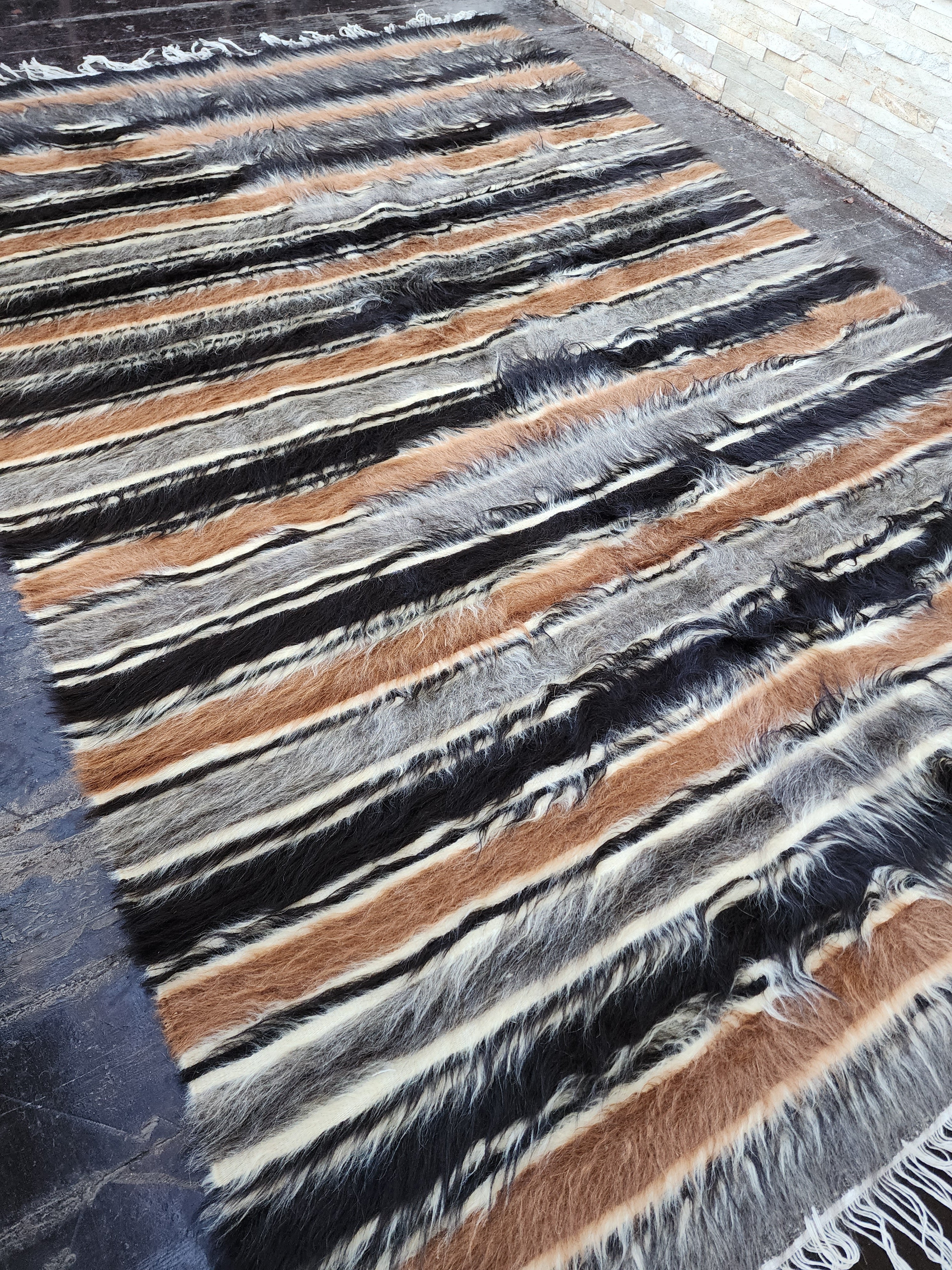 vintage Anatolian Wool Area Rug — back view