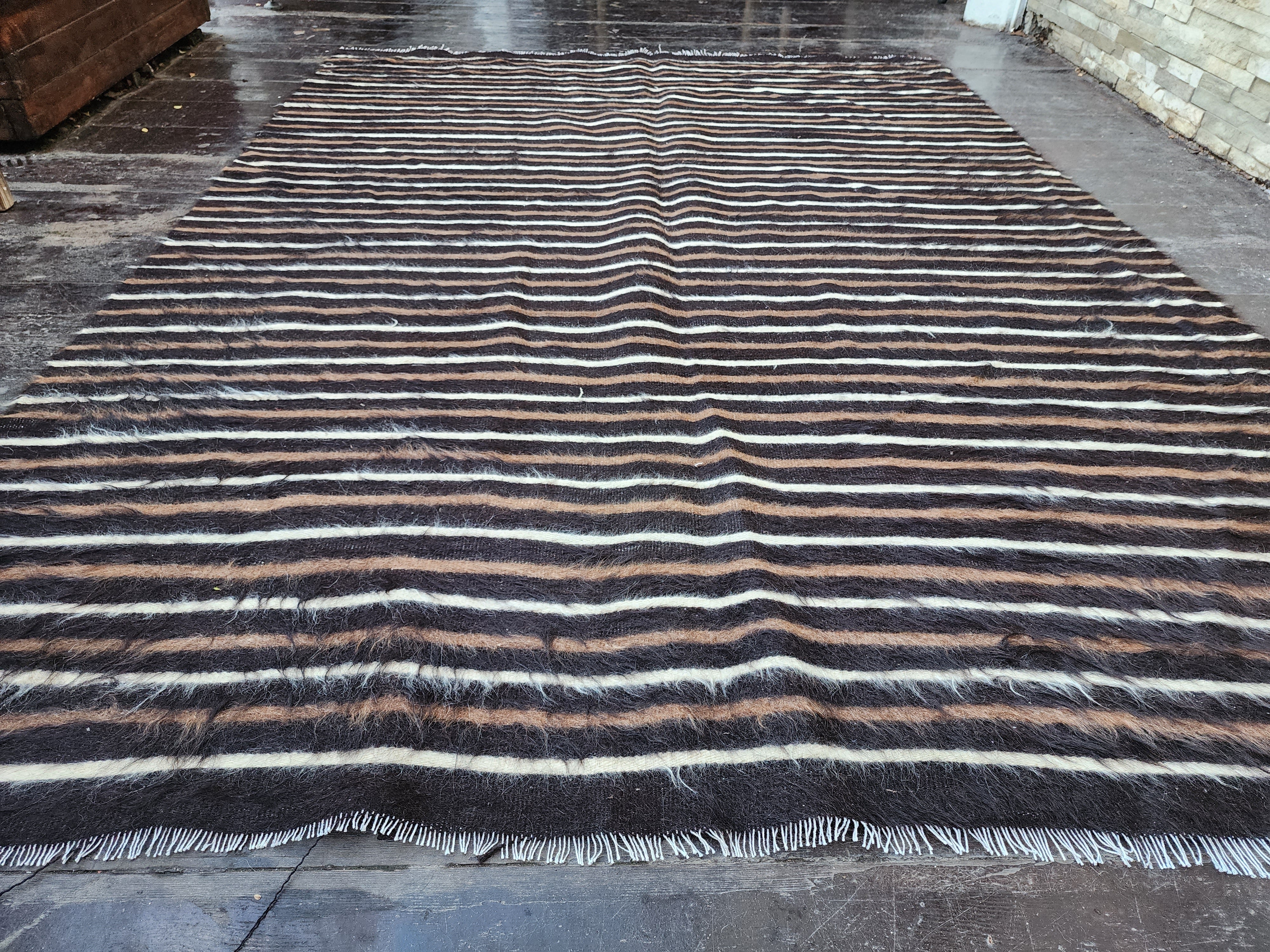 Alfombra turca vintage de angora, alfombra kilim marrón, decoración del hogar bohemia, alfombra kilim rústica, alfombra de lana orgánica hecha a mano bohemia, 5'8'' x 4'3'' ft
