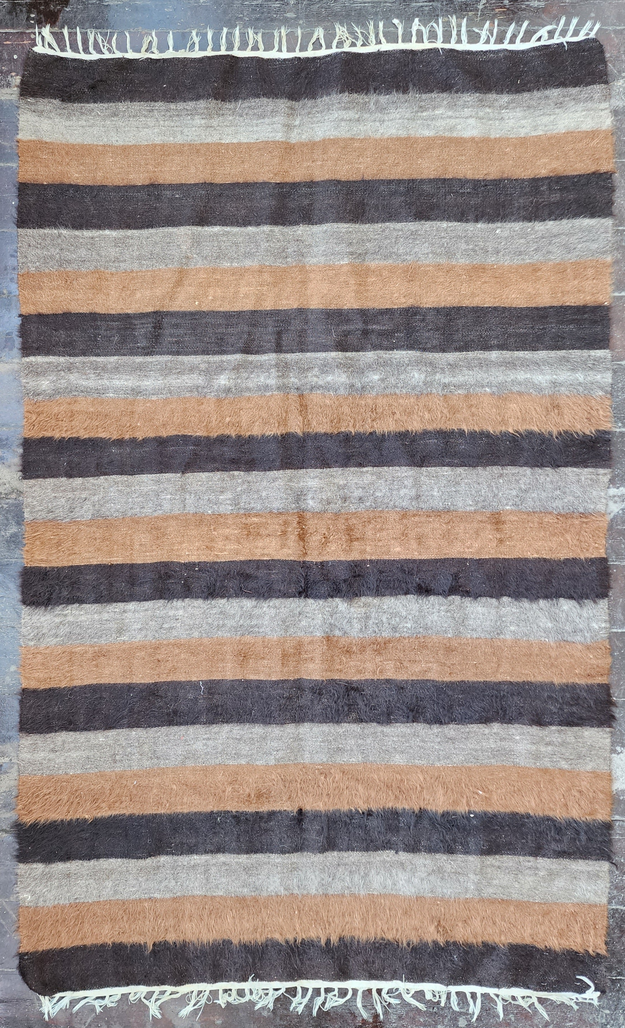 Alfombra turca vintage de angora, alfombra kilim marrón, decoración del hogar bohemia, alfombra kilim rústica, alfombra de lana orgánica hecha a mano bohemia, 6'6'' x 4'3'' ft
