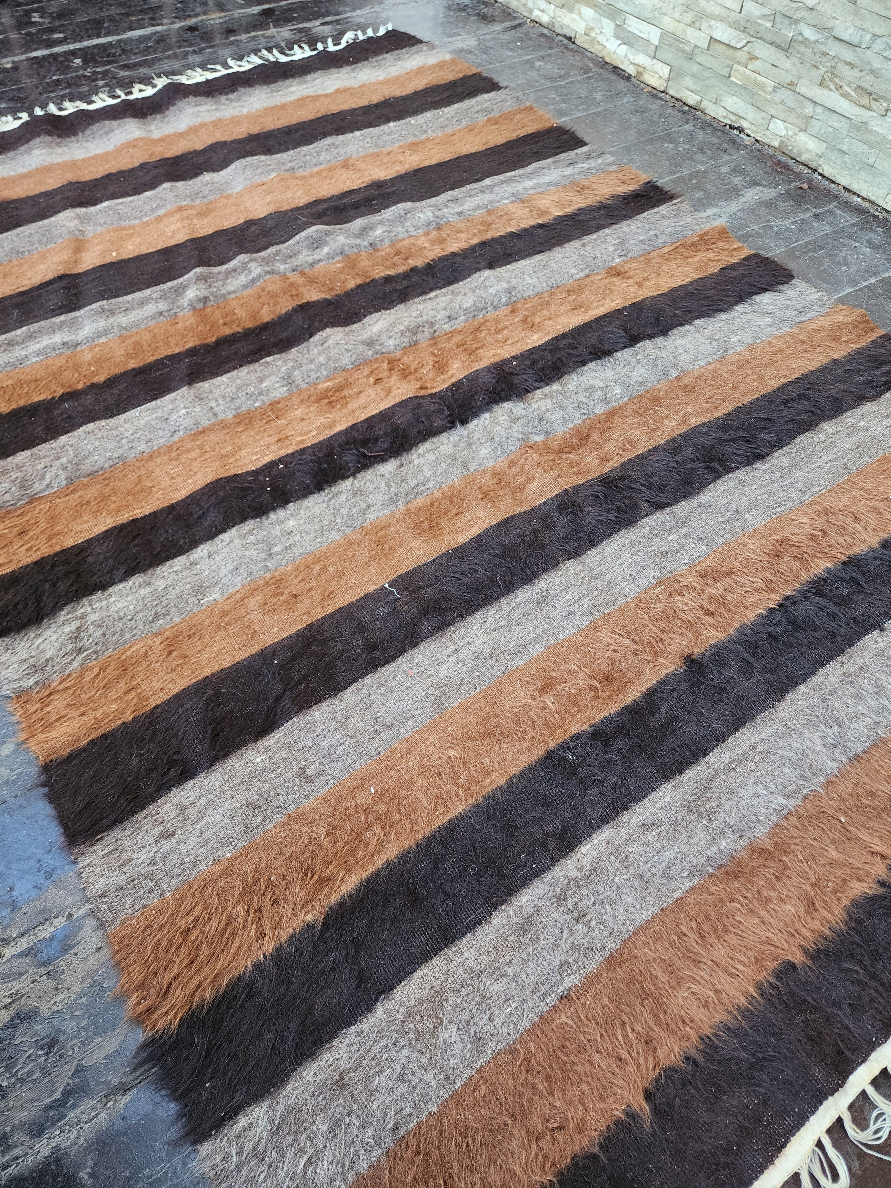 Alfombra turca vintage de angora, alfombra kilim marrón, decoración del hogar bohemia, alfombra kilim rústica, alfombra de lana orgánica hecha a mano bohemia, 6'6'' x 4'3'' ft