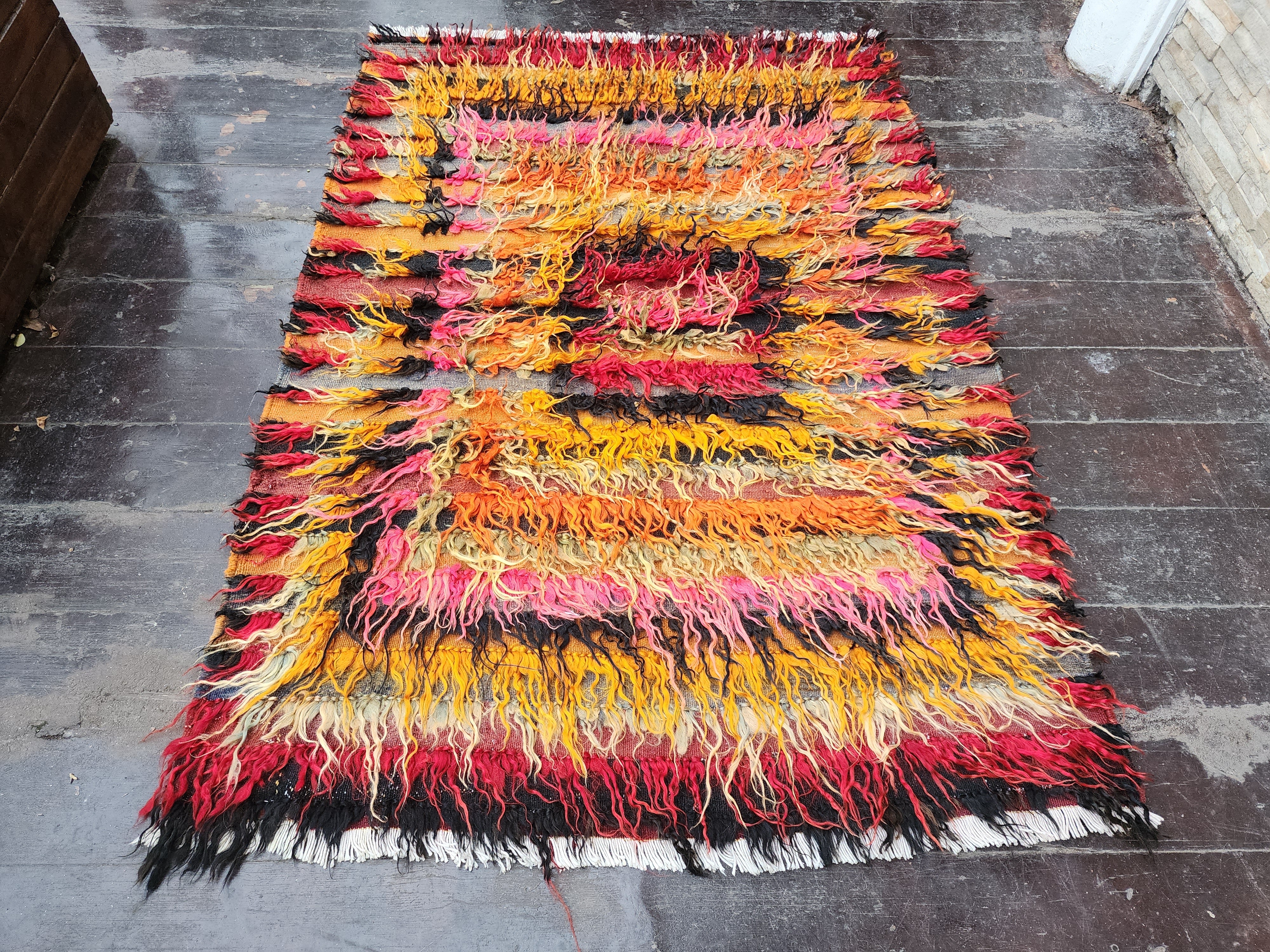 ORANGE and Pink TURKISH FILIKLI TULU SHAGGY PILE RUG, 5 ft x 3 ft 5 iN