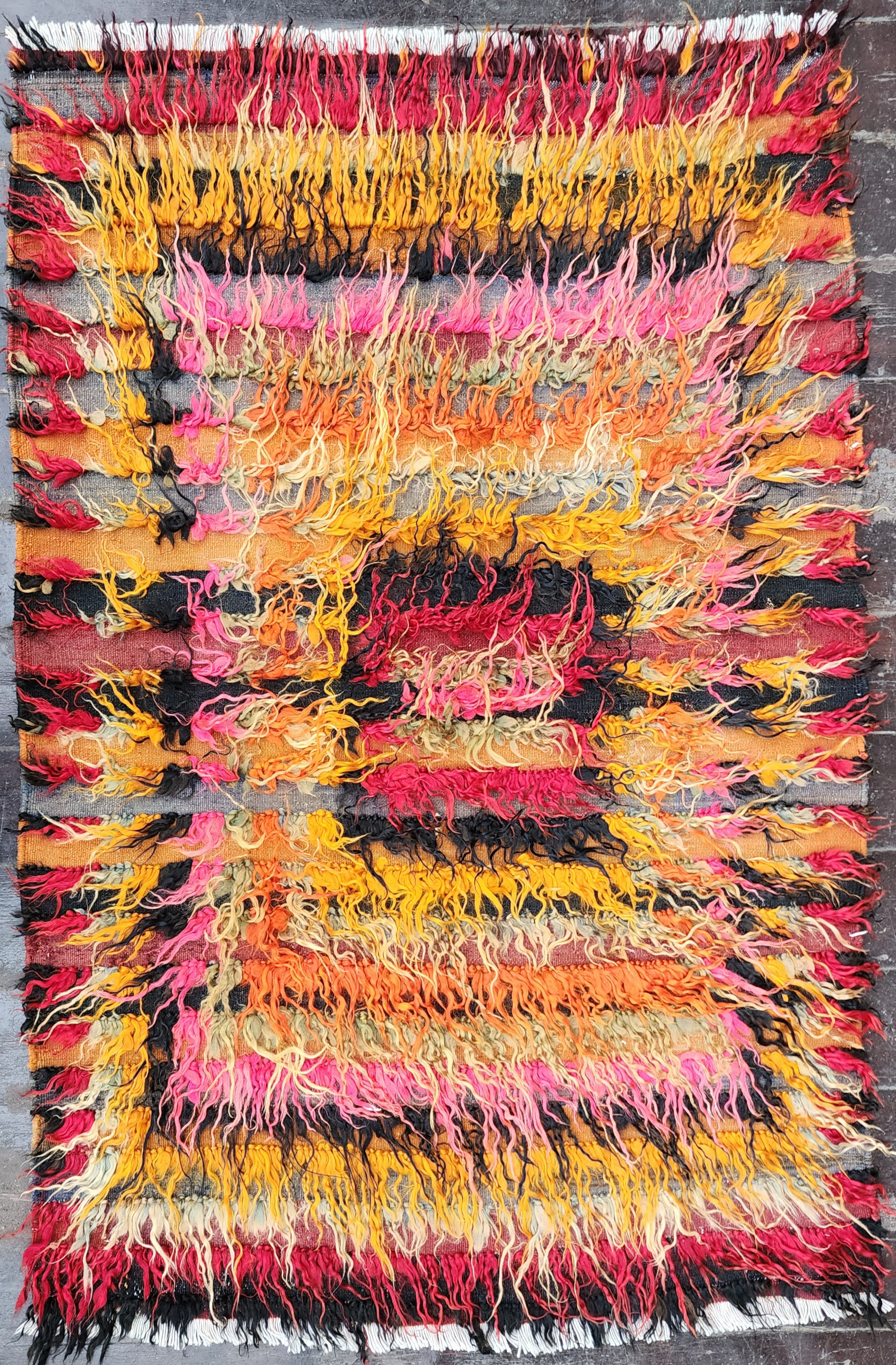 ORANGE and Pink TURKISH FILIKLI TULU SHAGGY PILE RUG, 5 ft x 3 ft 5 iN