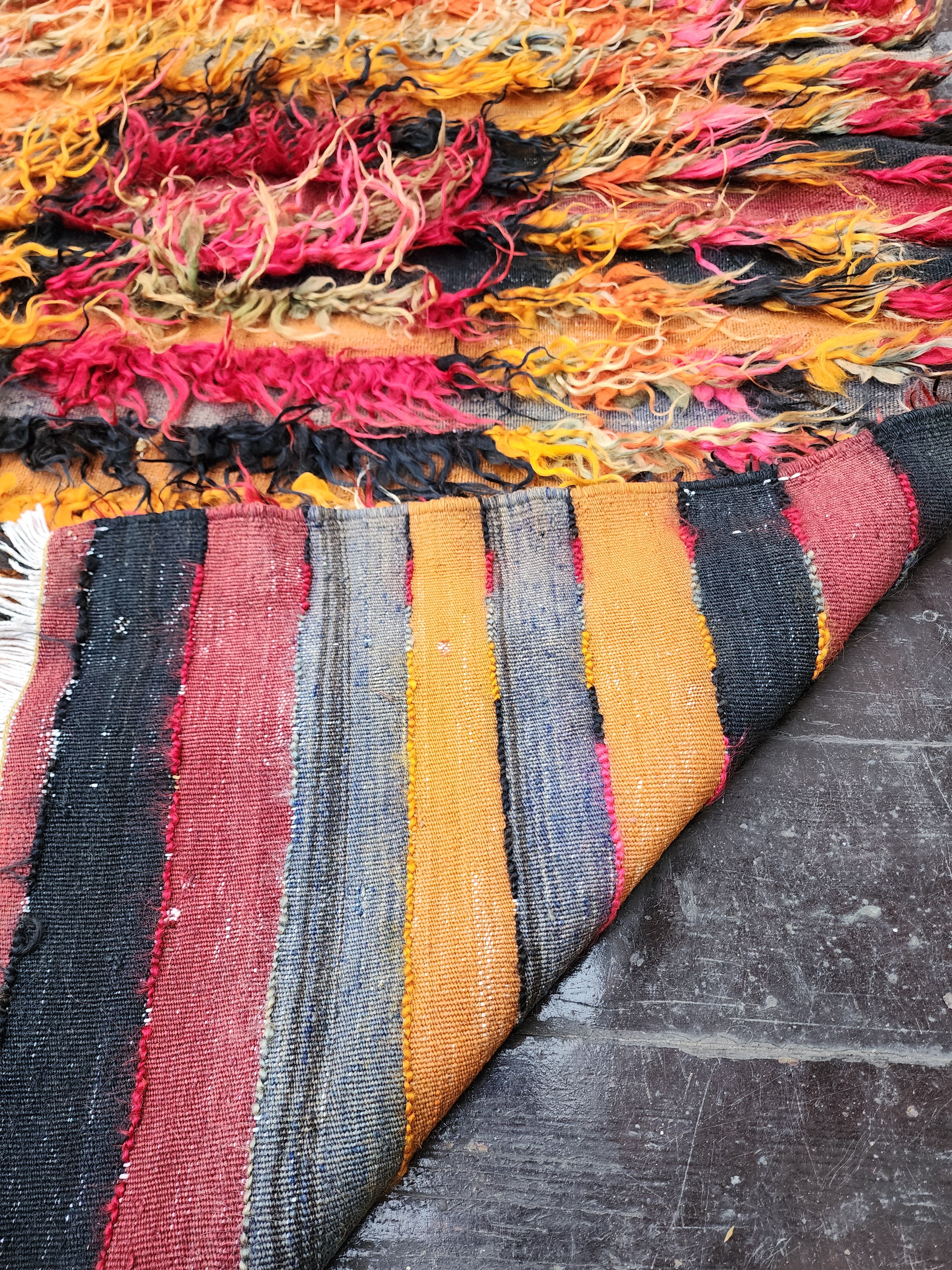 ORANGE and Pink TURKISH FILIKLI TULU SHAGGY PILE RUG, 5 ft x 3 ft 5 iN