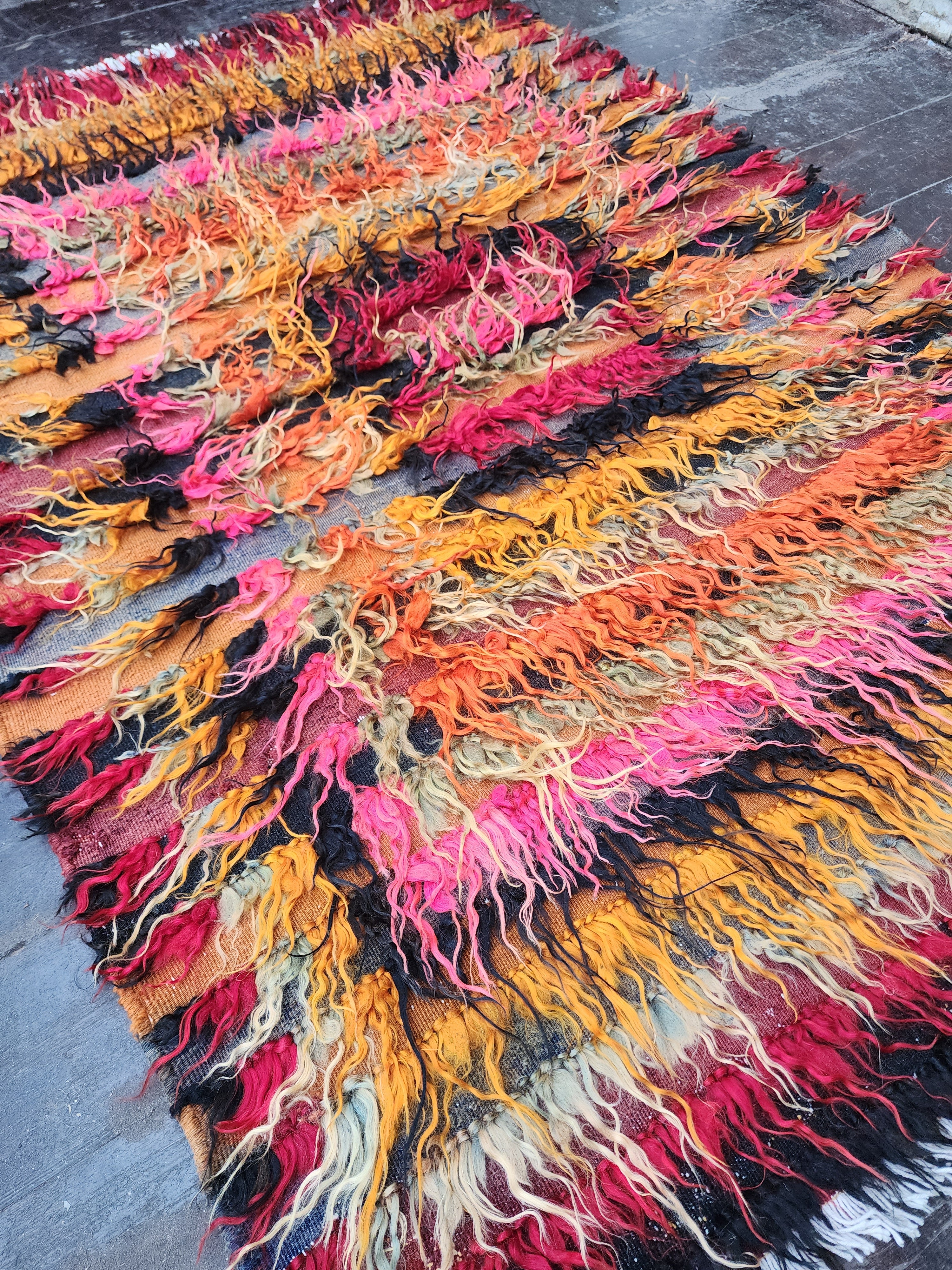ORANGE and Pink TURKISH FILIKLI TULU SHAGGY PILE RUG, 5 ft x 3 ft 5 iN