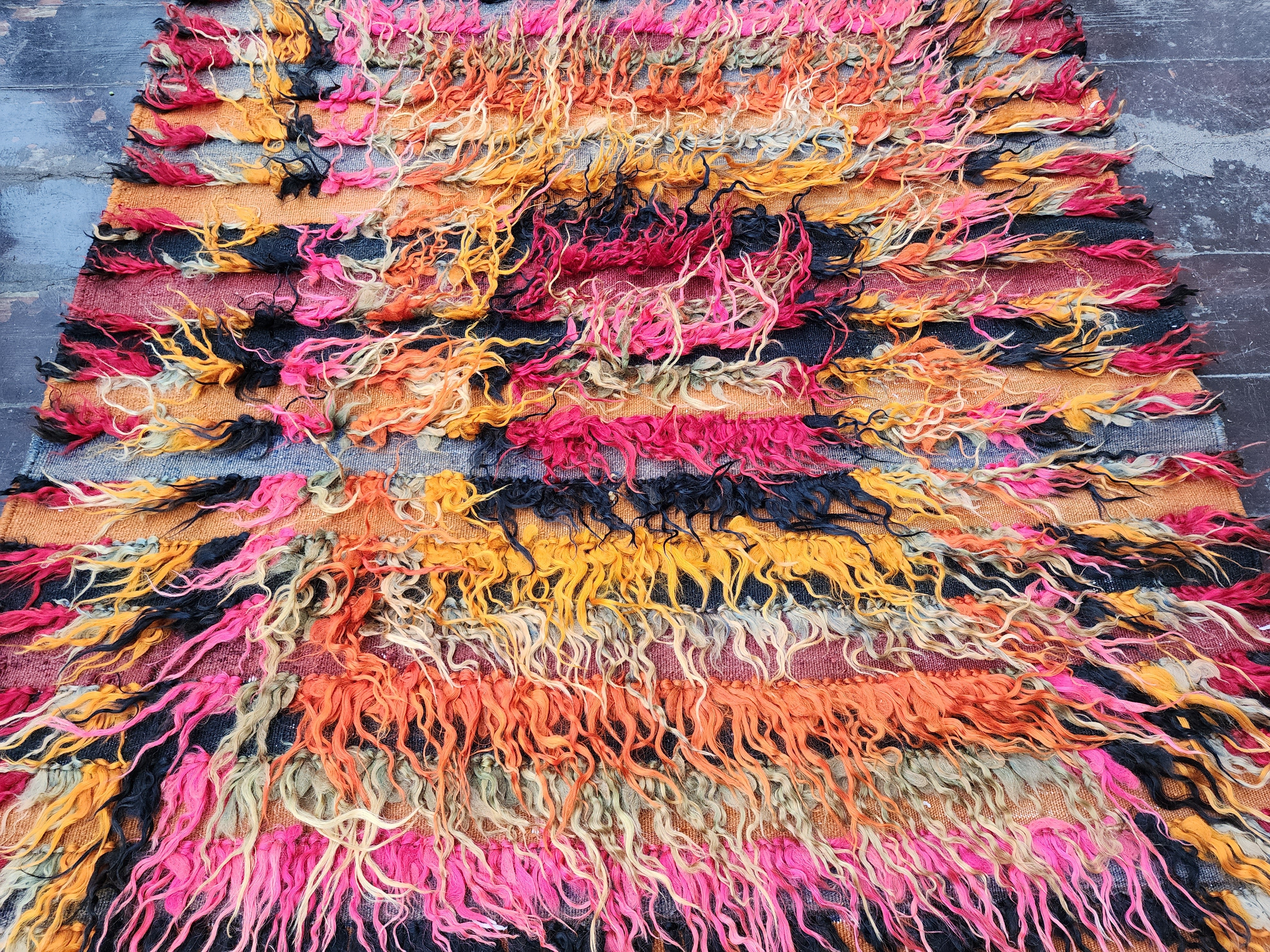 ORANGE and Pink TURKISH FILIKLI TULU SHAGGY PILE RUG, 5 ft x 3 ft 5 iN