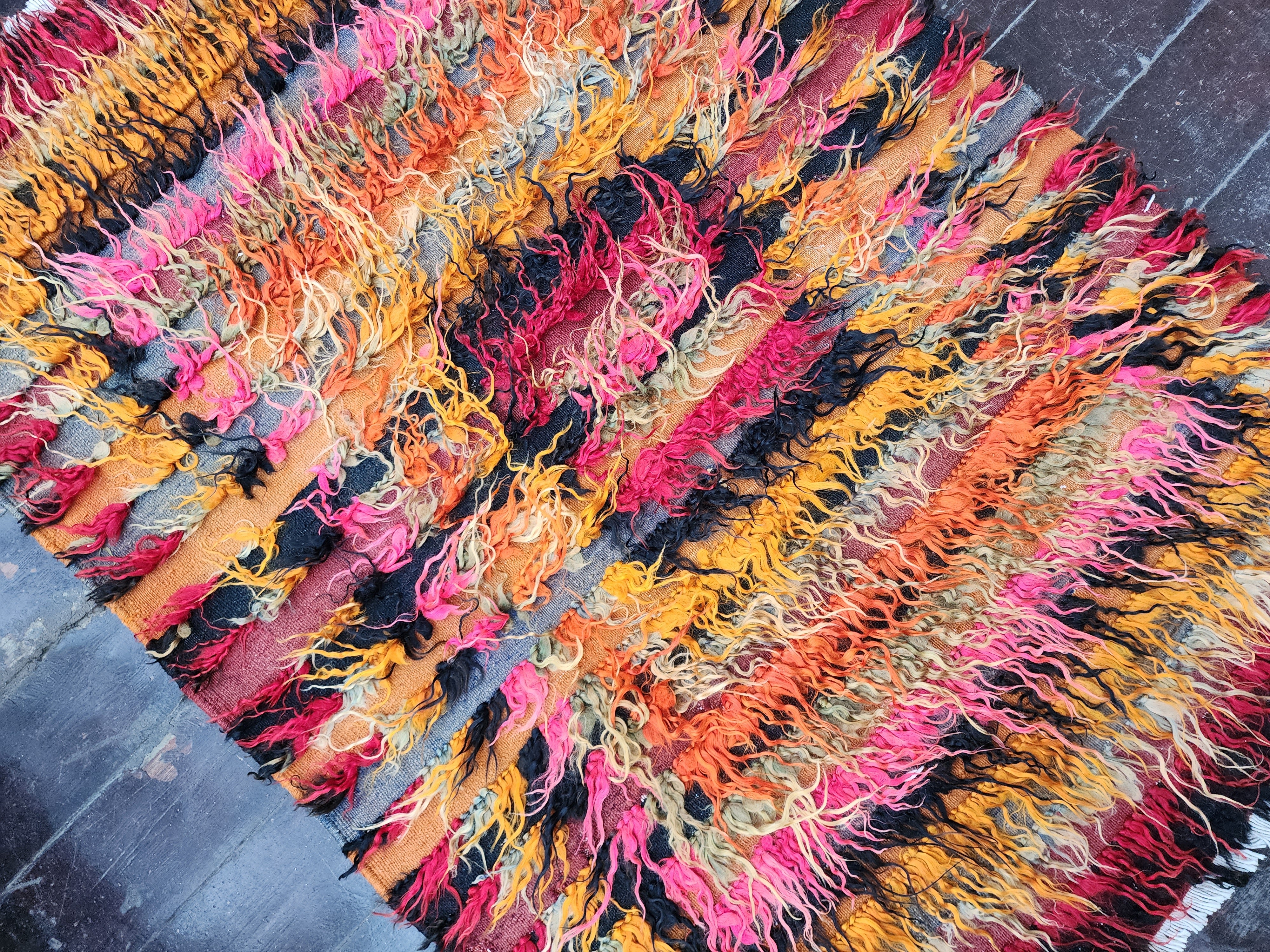 ORANGE and Pink TURKISH FILIKLI TULU SHAGGY PILE RUG, 5 ft x 3 ft 5 iN