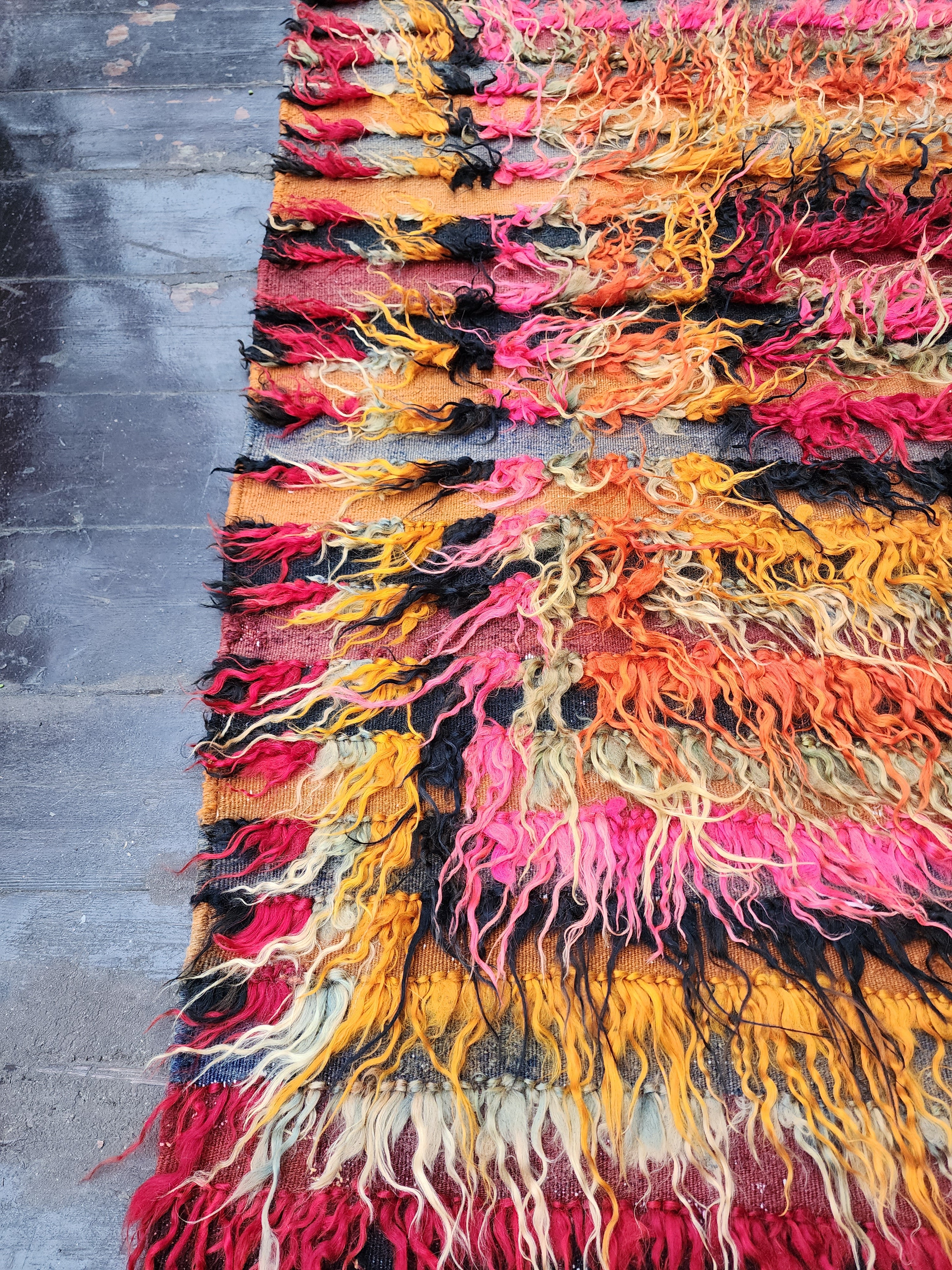ORANGE and Pink TURKISH FILIKLI TULU SHAGGY PILE RUG, 5 ft x 3 ft 5 iN