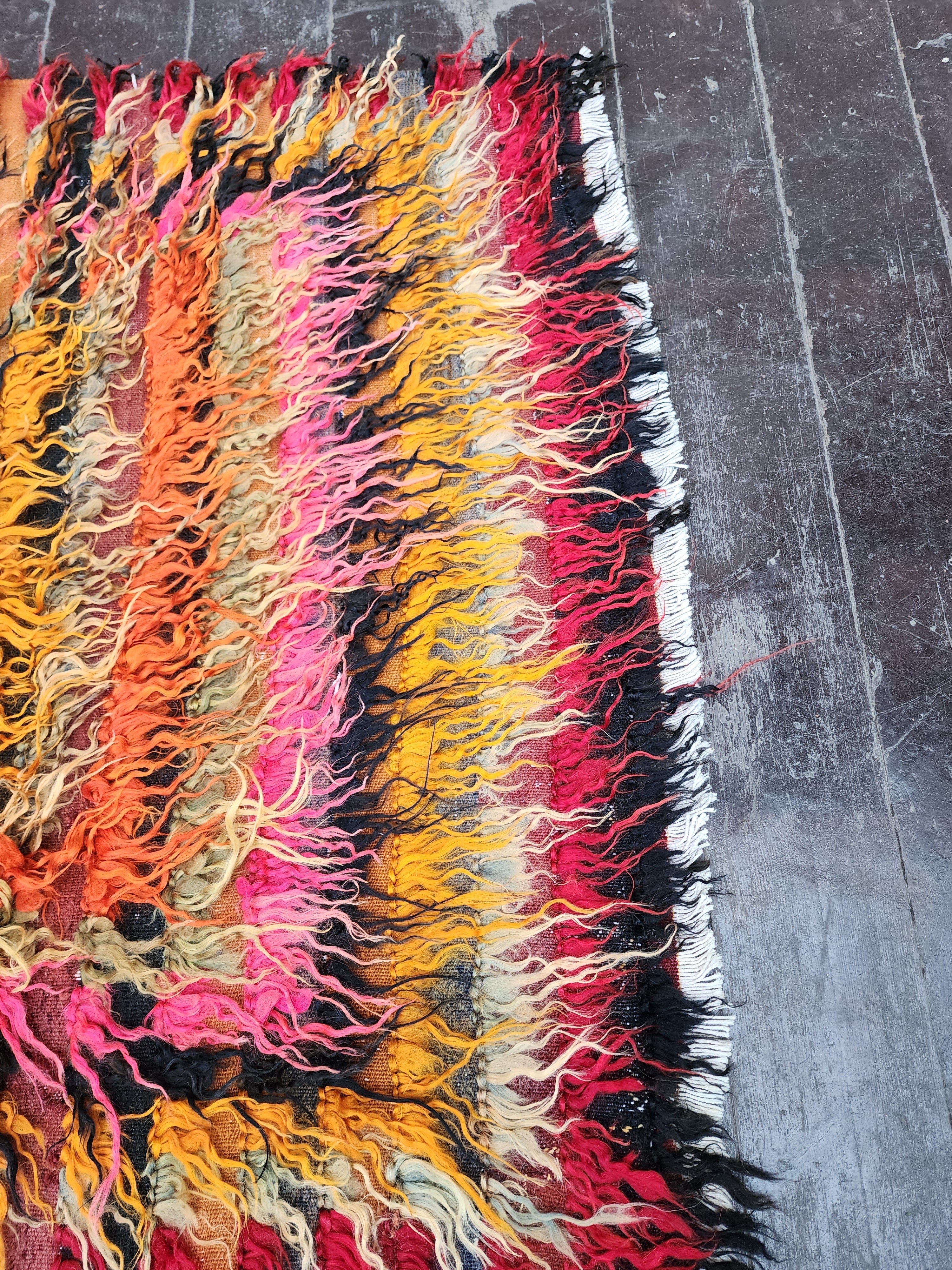 ORANGE and Pink TURKISH FILIKLI TULU SHAGGY PILE RUG, 5 ft x 3 ft 5 iN