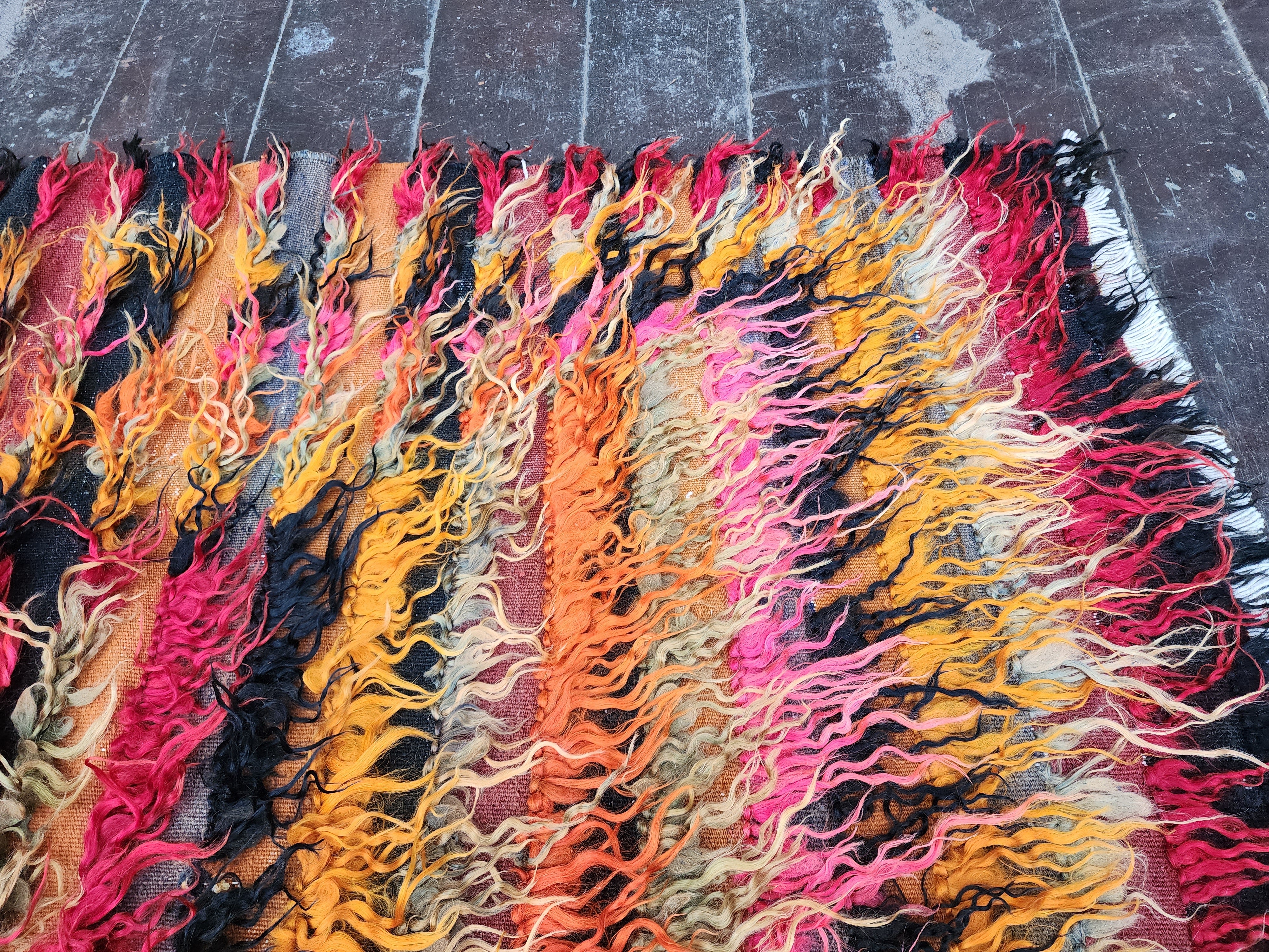 ORANGE and Pink TURKISH FILIKLI TULU SHAGGY PILE RUG, 5 ft x 3 ft 5 iN