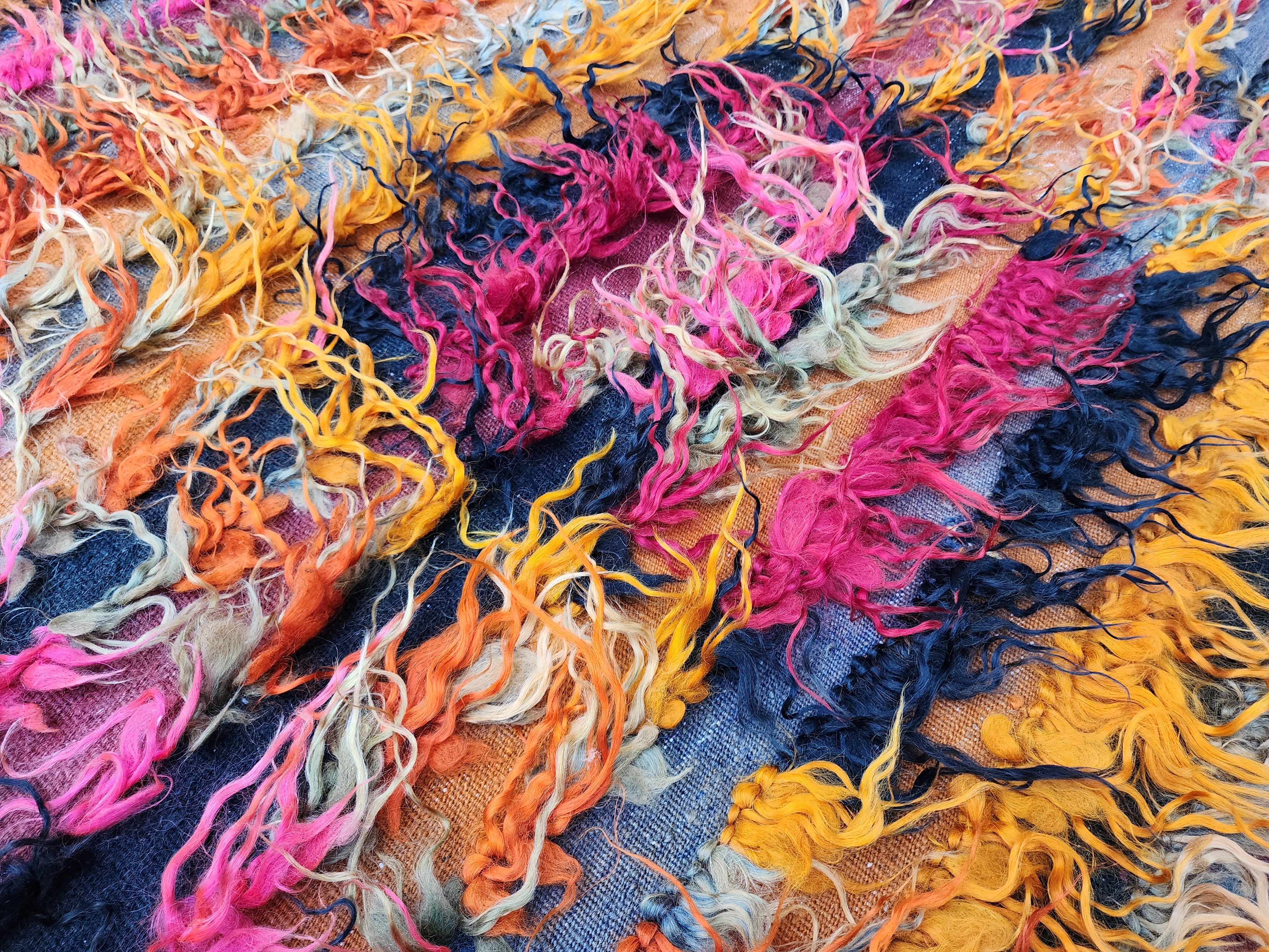 ORANGE and Pink TURKISH FILIKLI TULU SHAGGY PILE RUG, 5 ft x 3 ft 5 iN