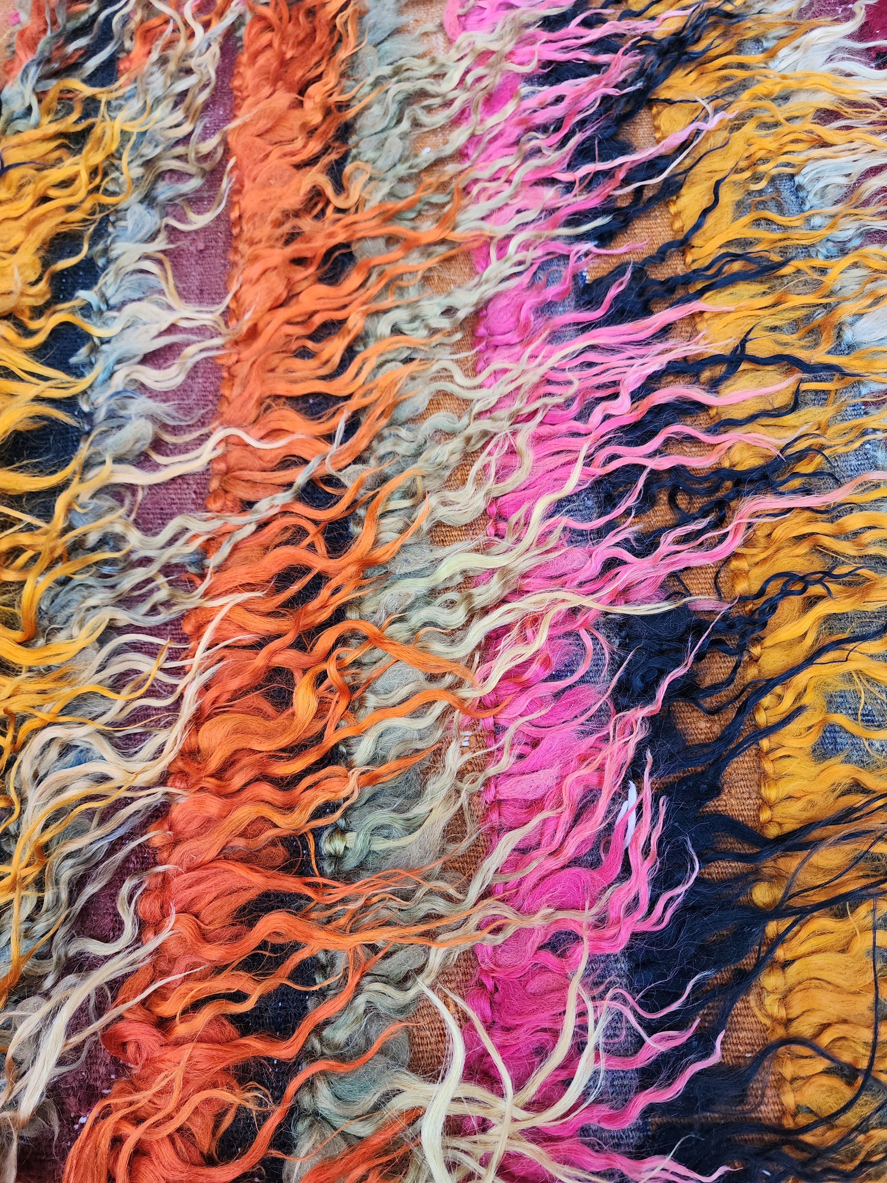ORANGE and Pink TURKISH FILIKLI TULU SHAGGY PILE RUG, 5 ft x 3 ft 5 iN