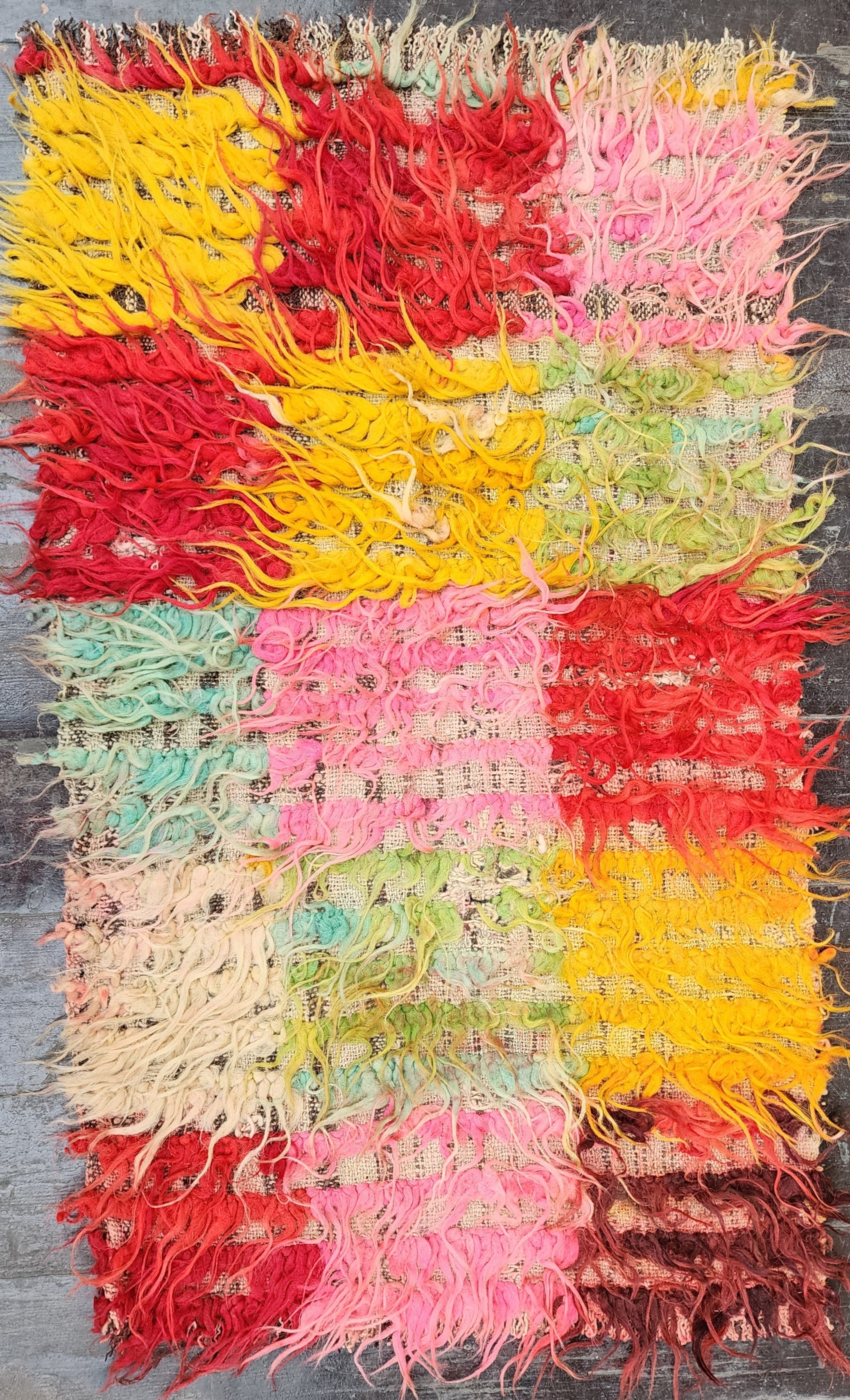 Alfombra turca Filikli Tulu, 3 pies 4 pulgadas x 2 pies, color rojo, rojo, amarillo y rosa, hecha a mano con lana natural