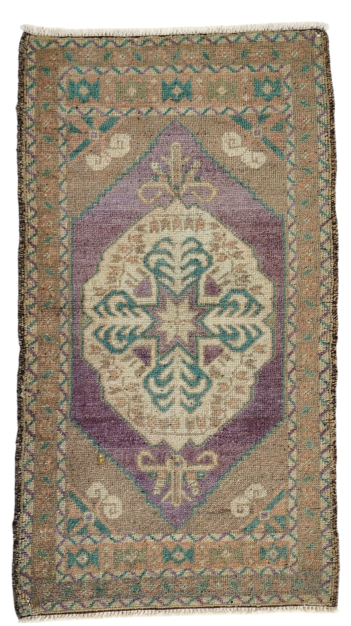 Tapis rustique délavé vintage turc de petite taille, tapis vieilli, tapis, kilim, tapis persan délavé pastel, décoration de salon en laine naturelle 3,1 x 1,4 pi