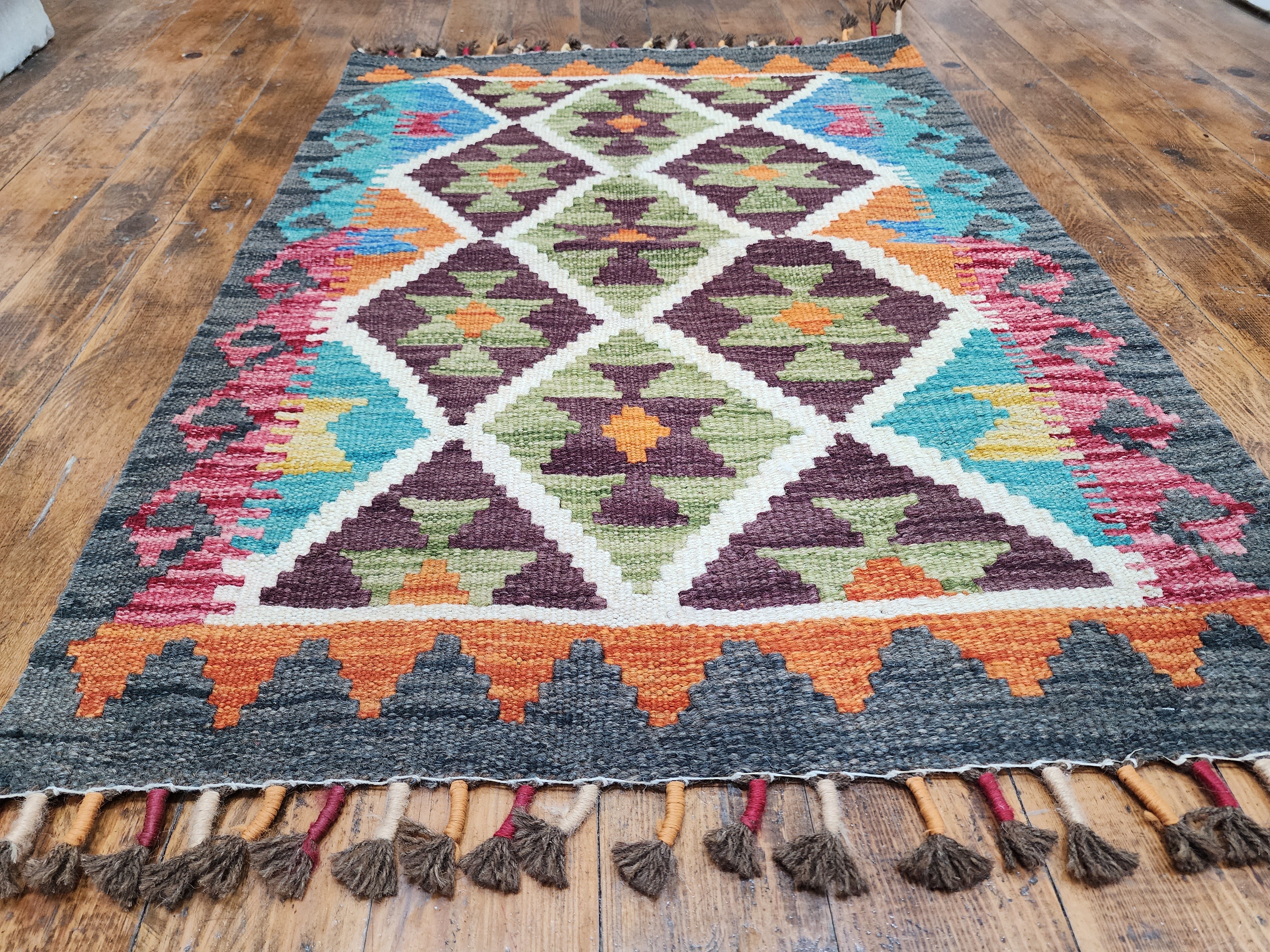 vintage Afghan Wool Small Rug — pile detail