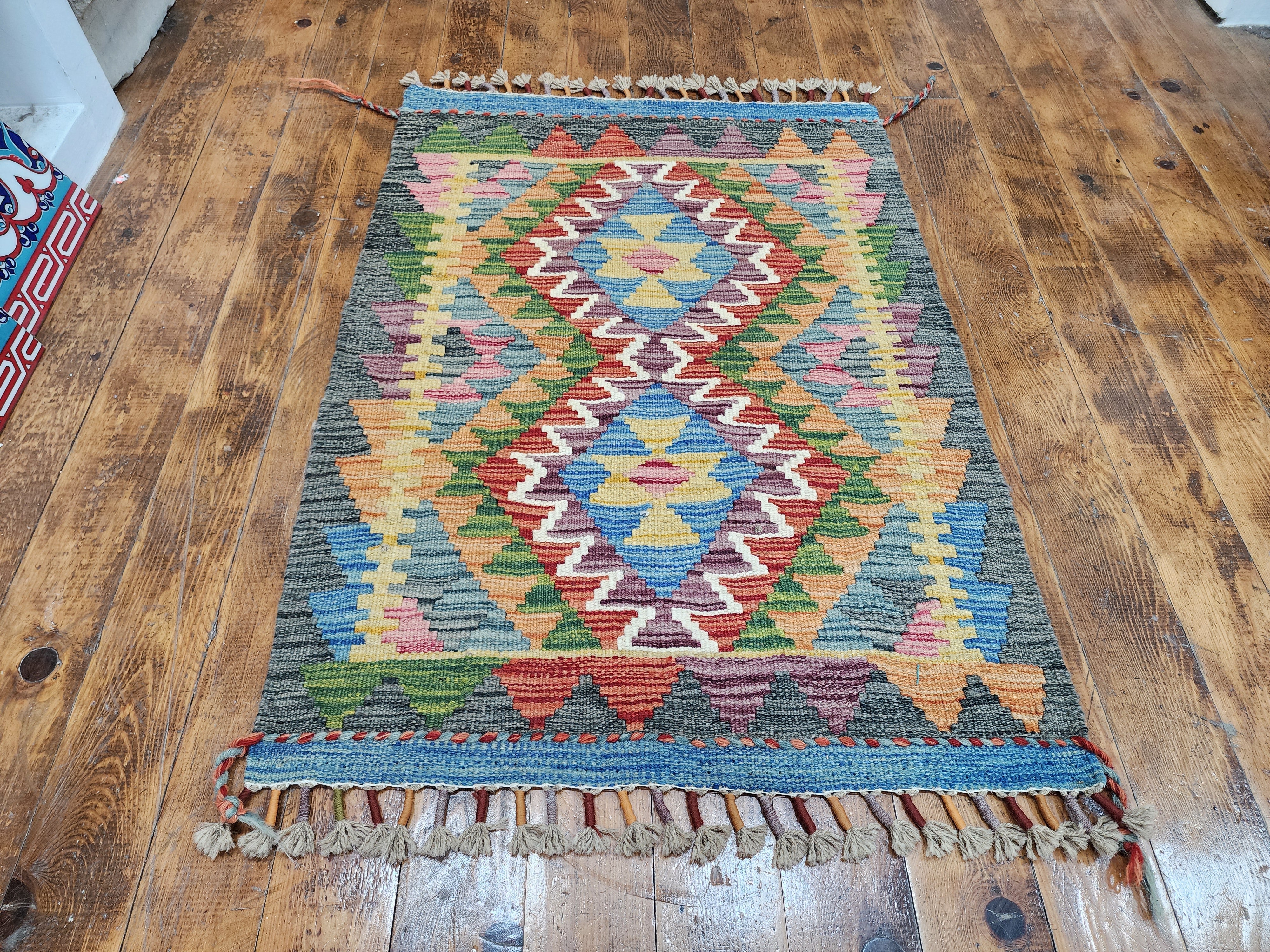 vintage Afghan Wool Small Rug — back view
