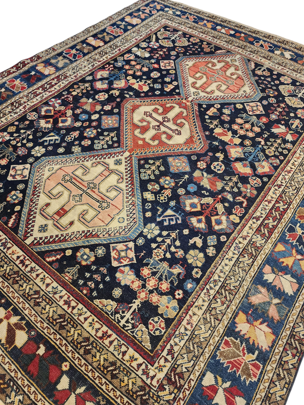 Antique Afshar rug in blue, brown and pink, 5'6" x 7', photo 2