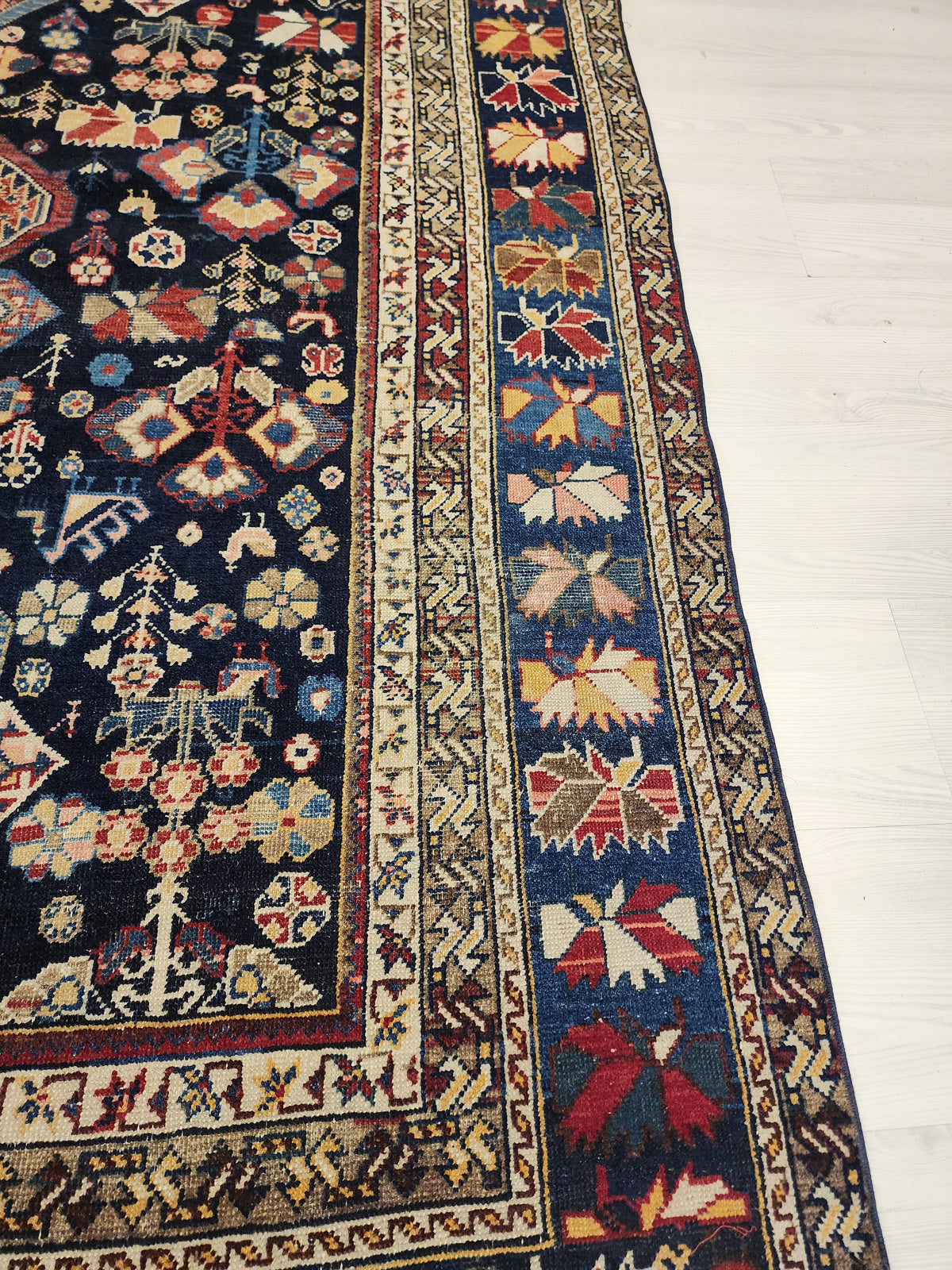 Antique Afshar rug in blue, brown and pink, 5'6" x 7', photo 4