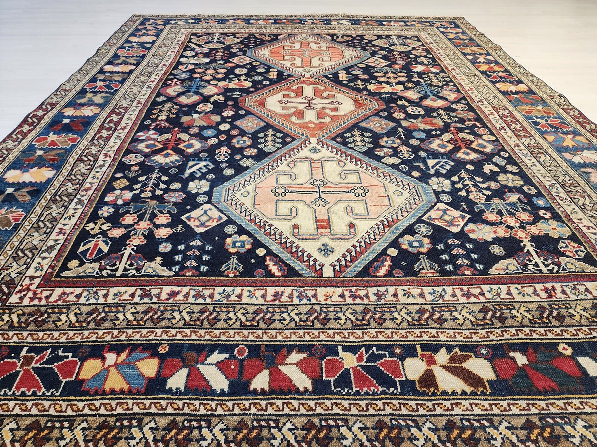 Antique Afshar rug in blue, brown and pink, 5'6" x 7', photo 11