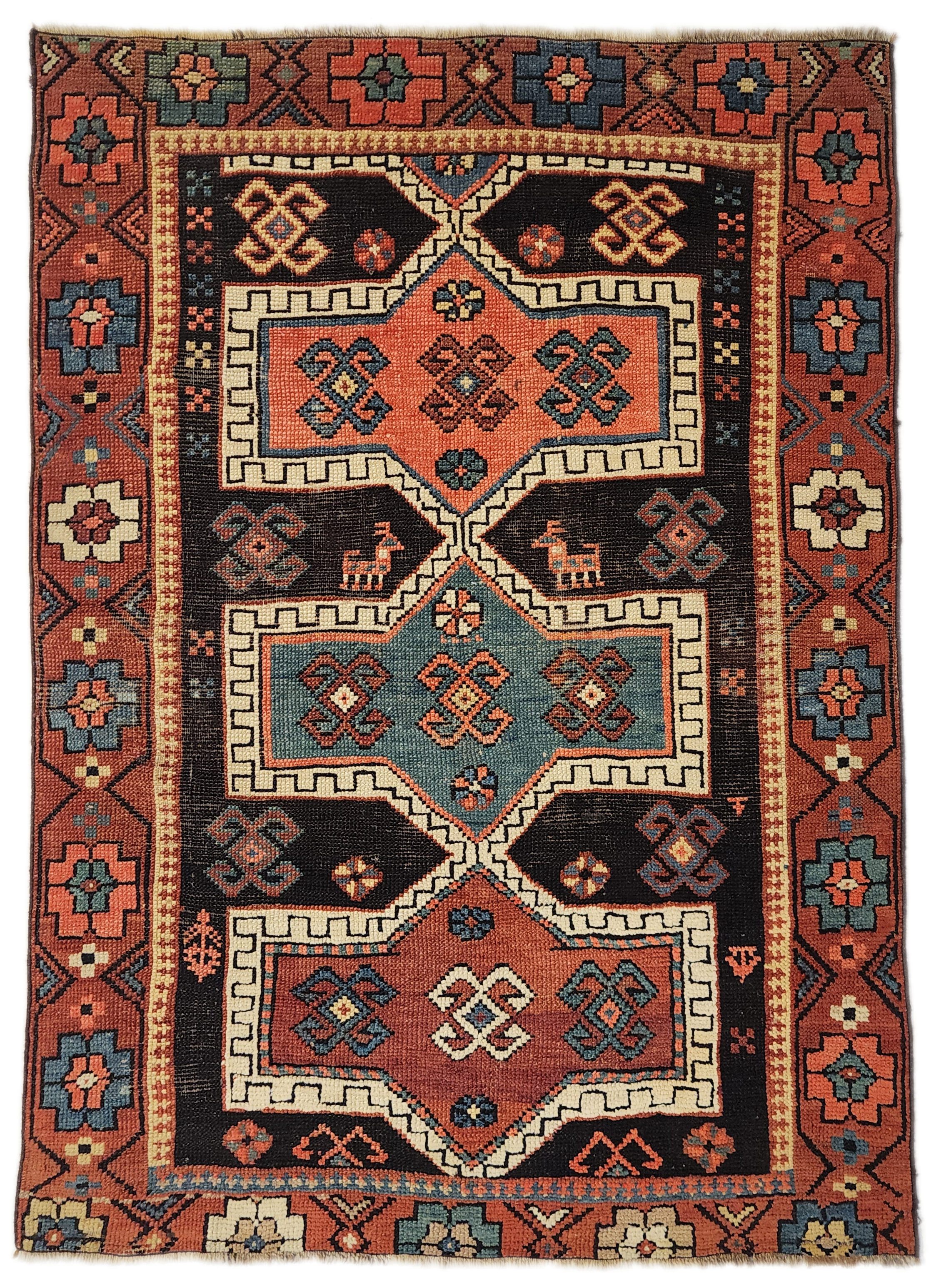 Antique Cauasion Wool Rug, 4'3'' x 3'3'', Rustic Oriental Design