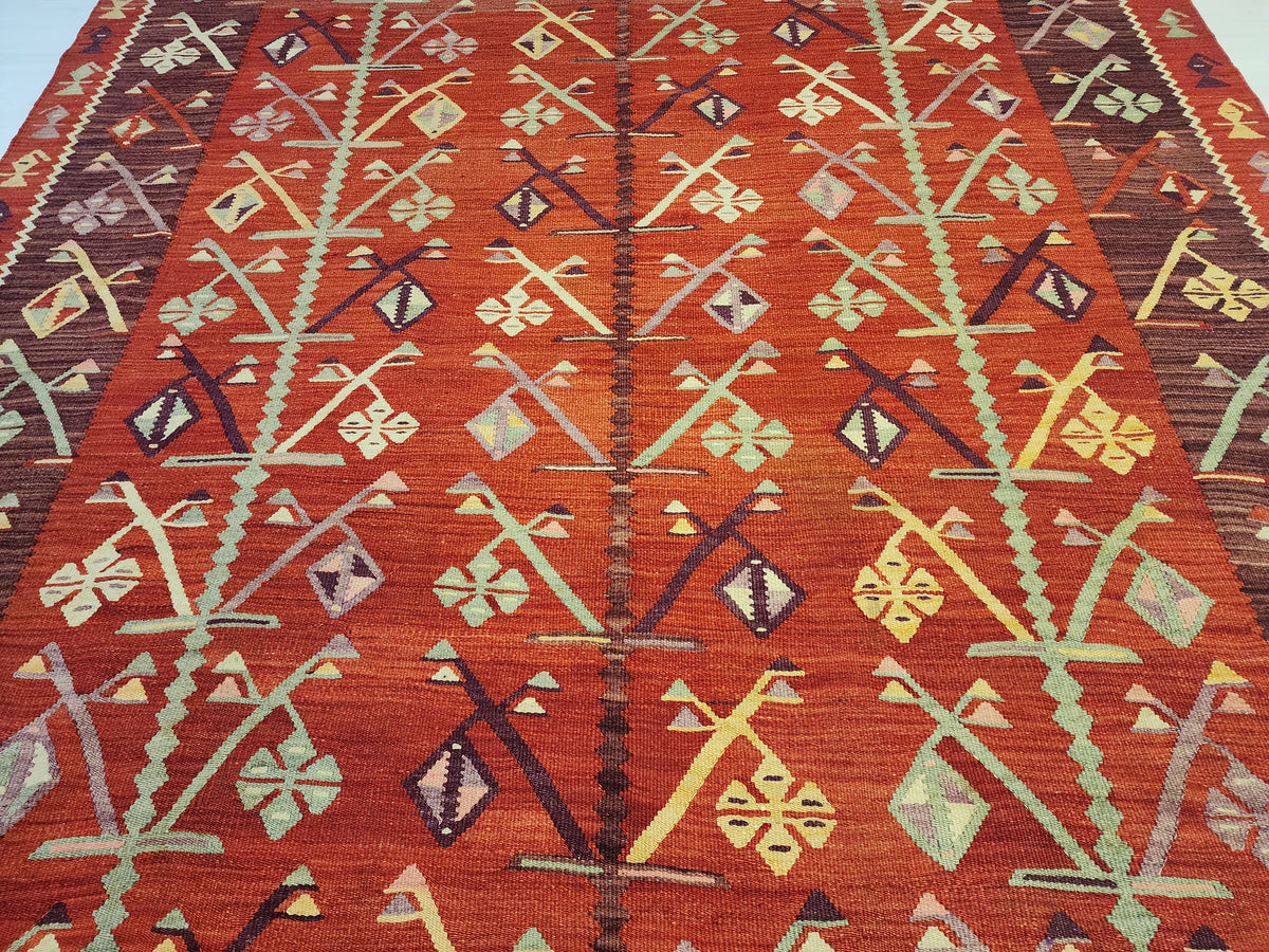 Antique Göçmen kilim rug in red, purple and green, 6'10" x 9'8", photo 4