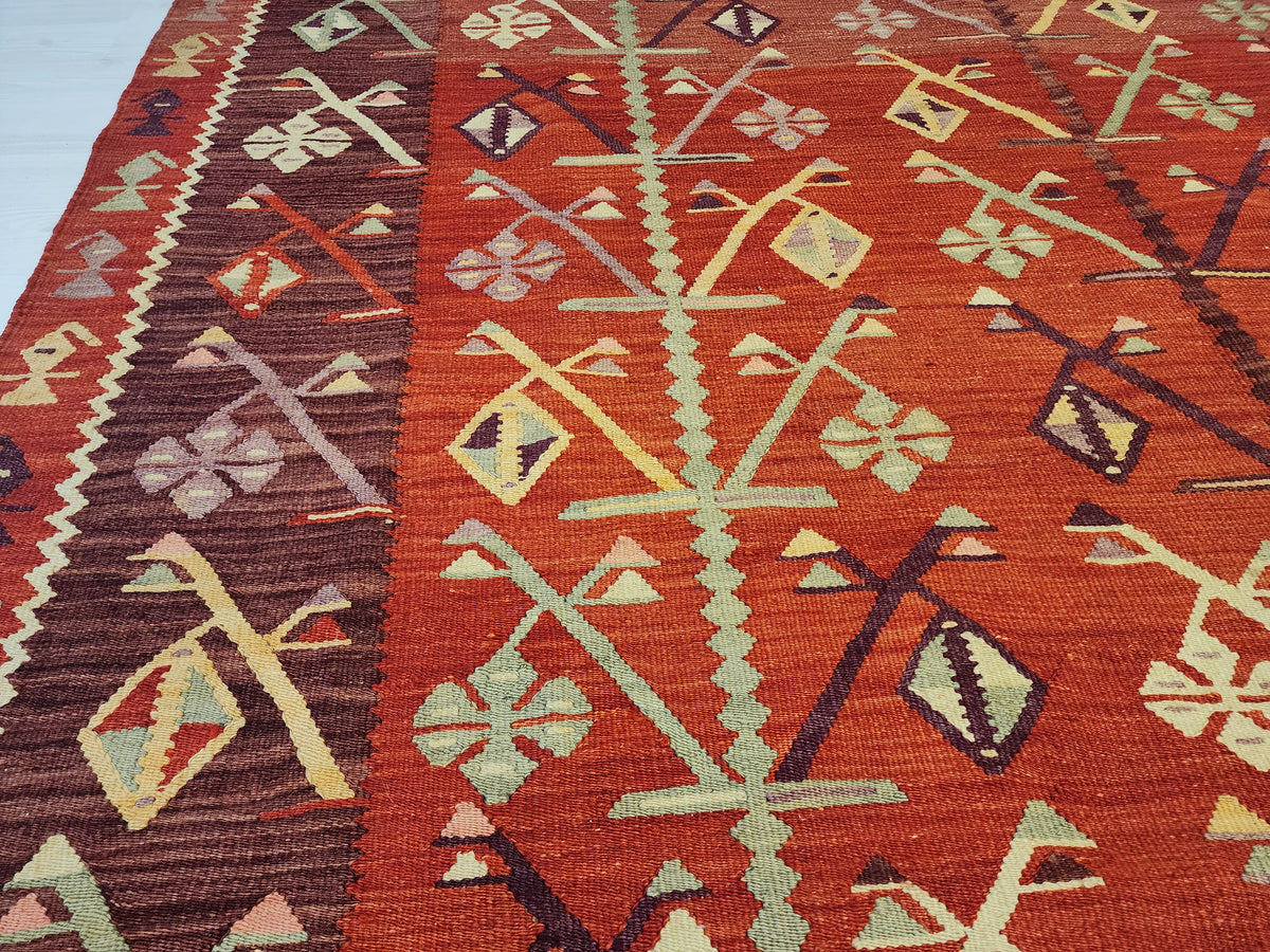 Antique Göçmen kilim rug in red, purple and green, 6'10" x 9'8", photo 6