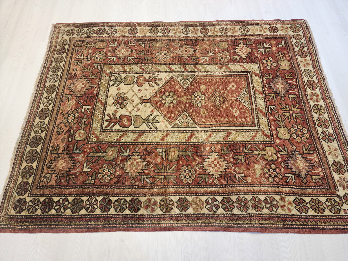 Antique Karaova prayer rug in red, brown and beige, 4'2" x 5'2", photo 8