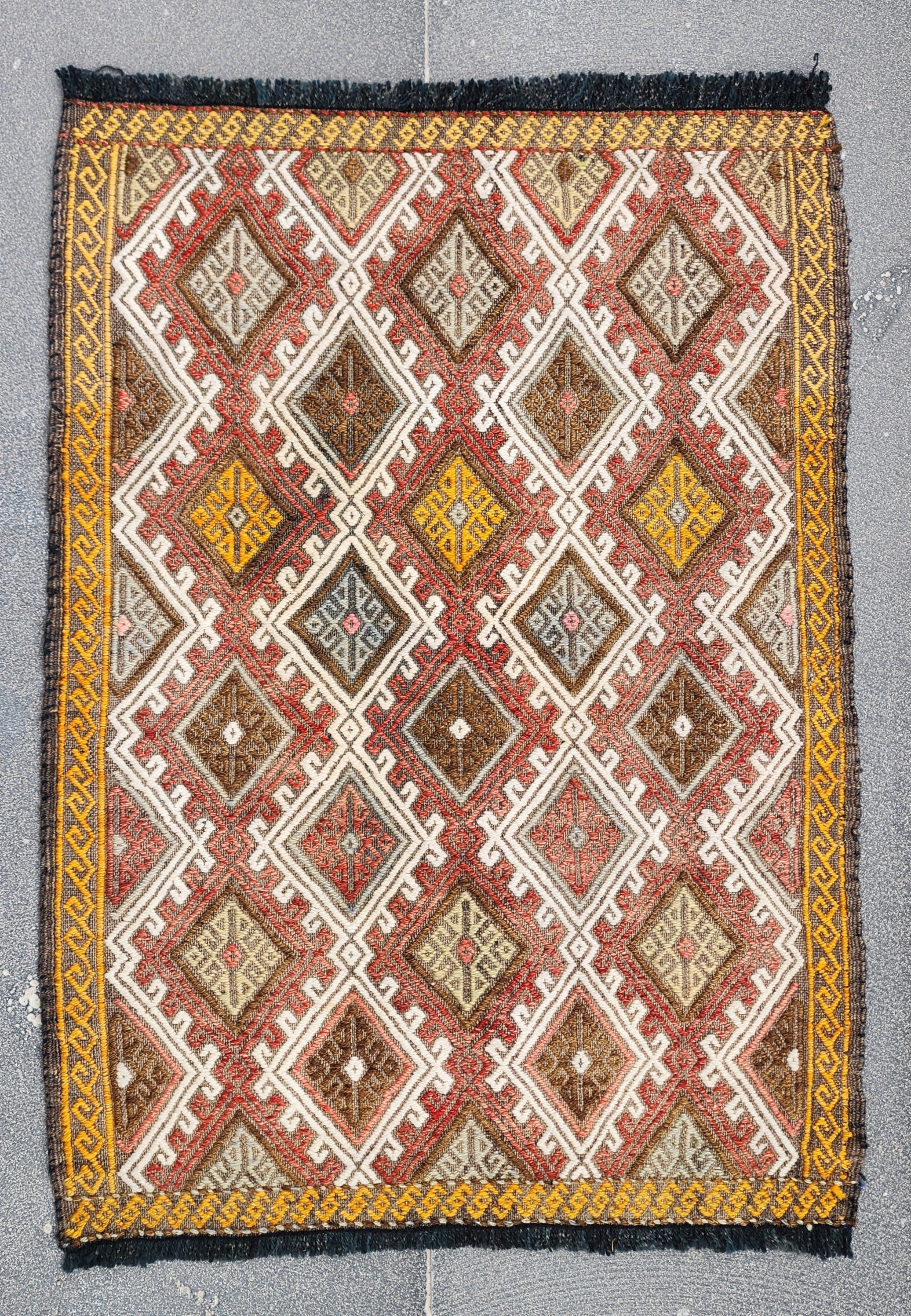 Andromeda — Vintage Turkish Kilim Rug, Handwoven Tribal Diamond Pattern Rug, 1'7''x2'2''