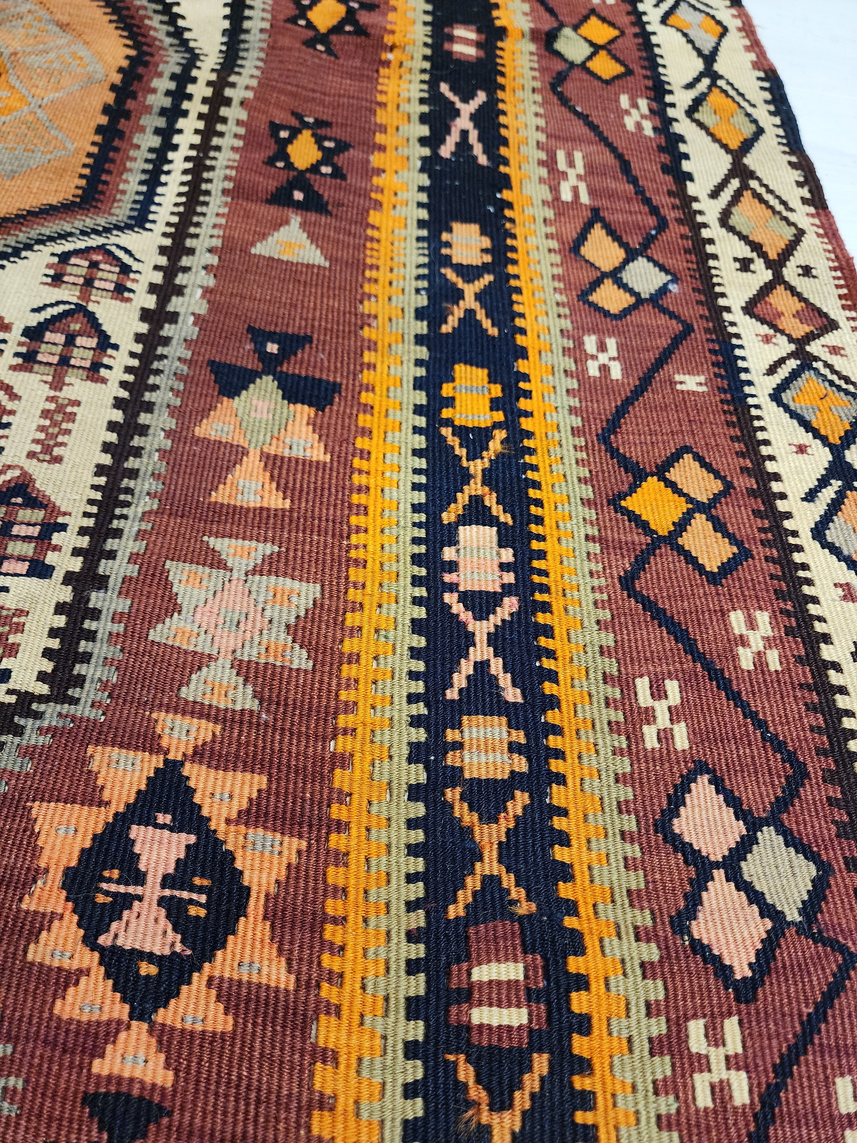 Antique 1870s Hakkari Kilim Rug, Tribal Bird Motif Wool Flatweave