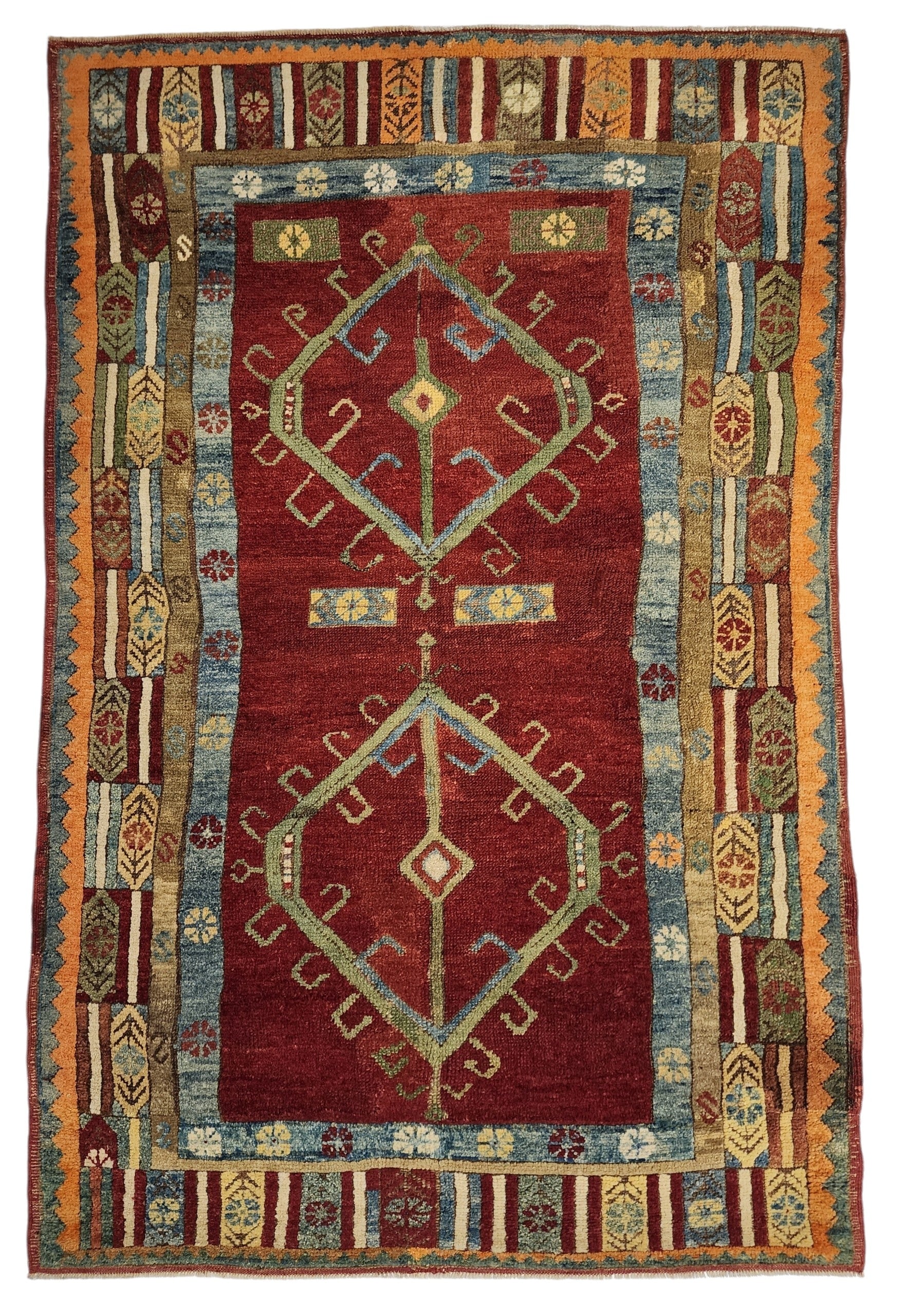 Ottomano — 1830s Ottoman Antique Wool Rug, Natural Dye Tribal Area Rug