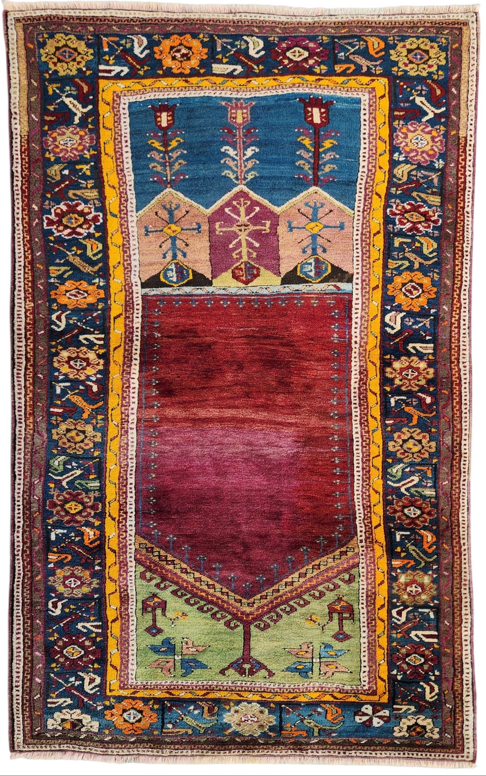 Polyxene — Antique Turkish Rug, Indigo Blue and Red Wool Anatolian Carpet
