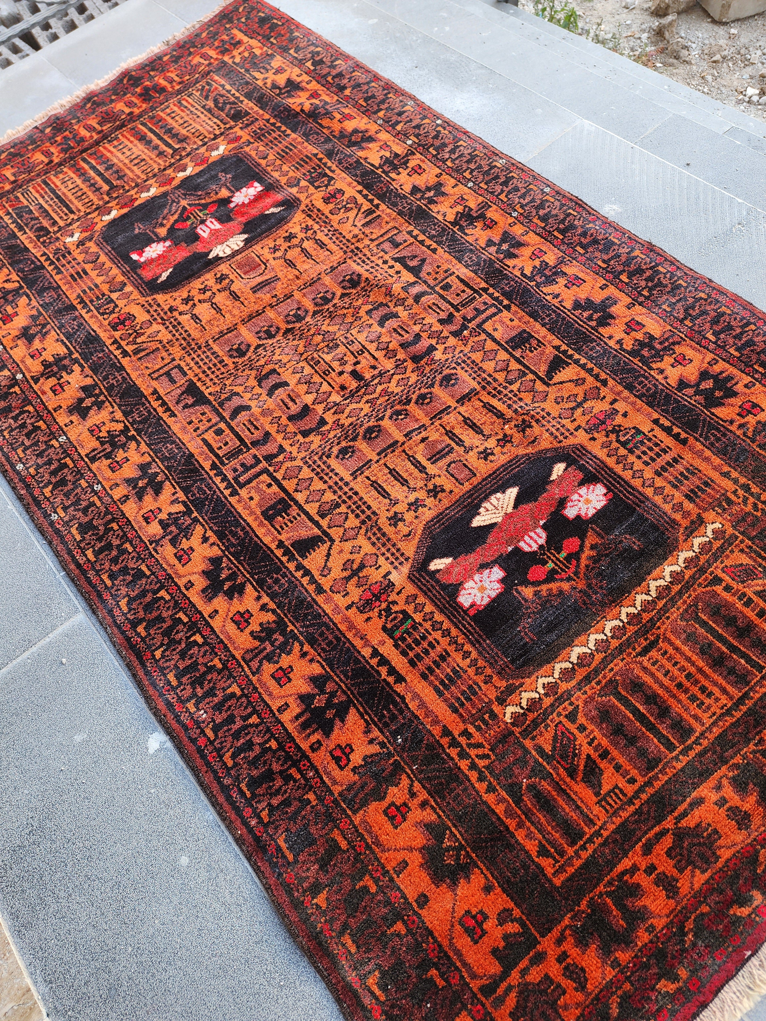 Vintage Turkish Area Rug: Handmade Wool, Bohemian Decor (6'6''x3'6'')