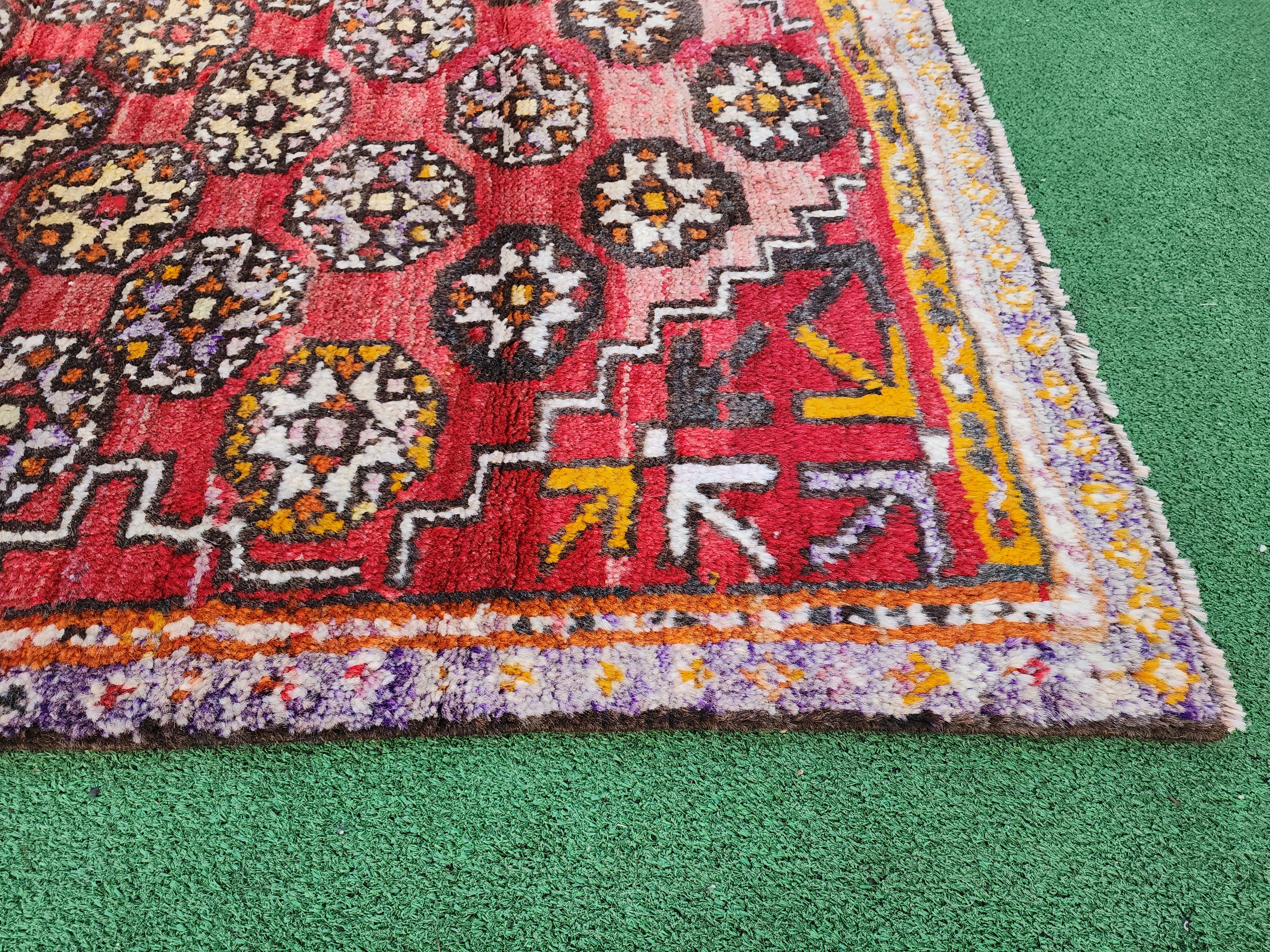 Antique Turkish Bergama Rug 3'1'' x 4'6'' Orange White and Brown Kilim Rug