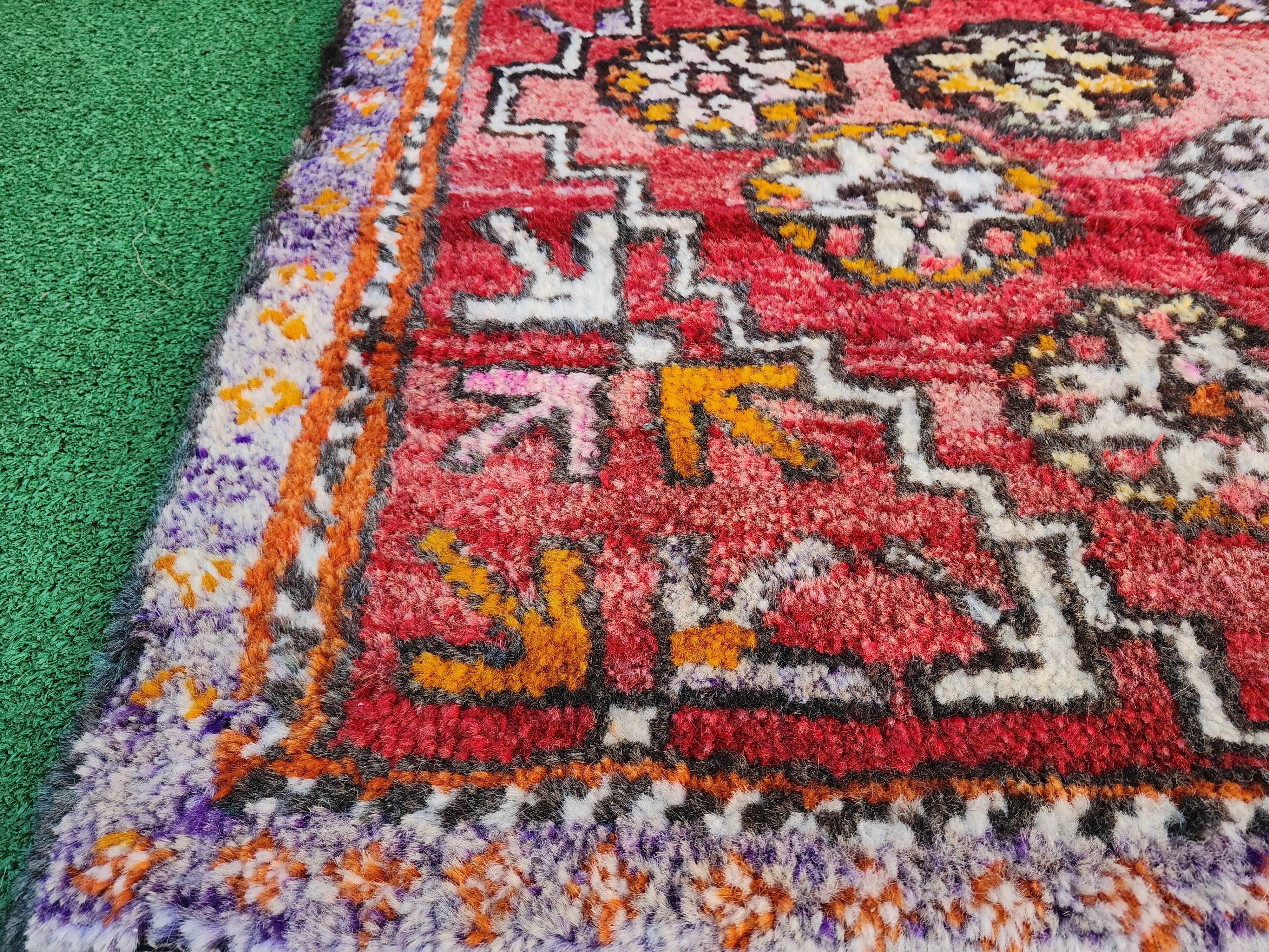 Antique Turkish Bergama Rug 3'1'' x 4'6'' Orange White and Brown Kilim Rug