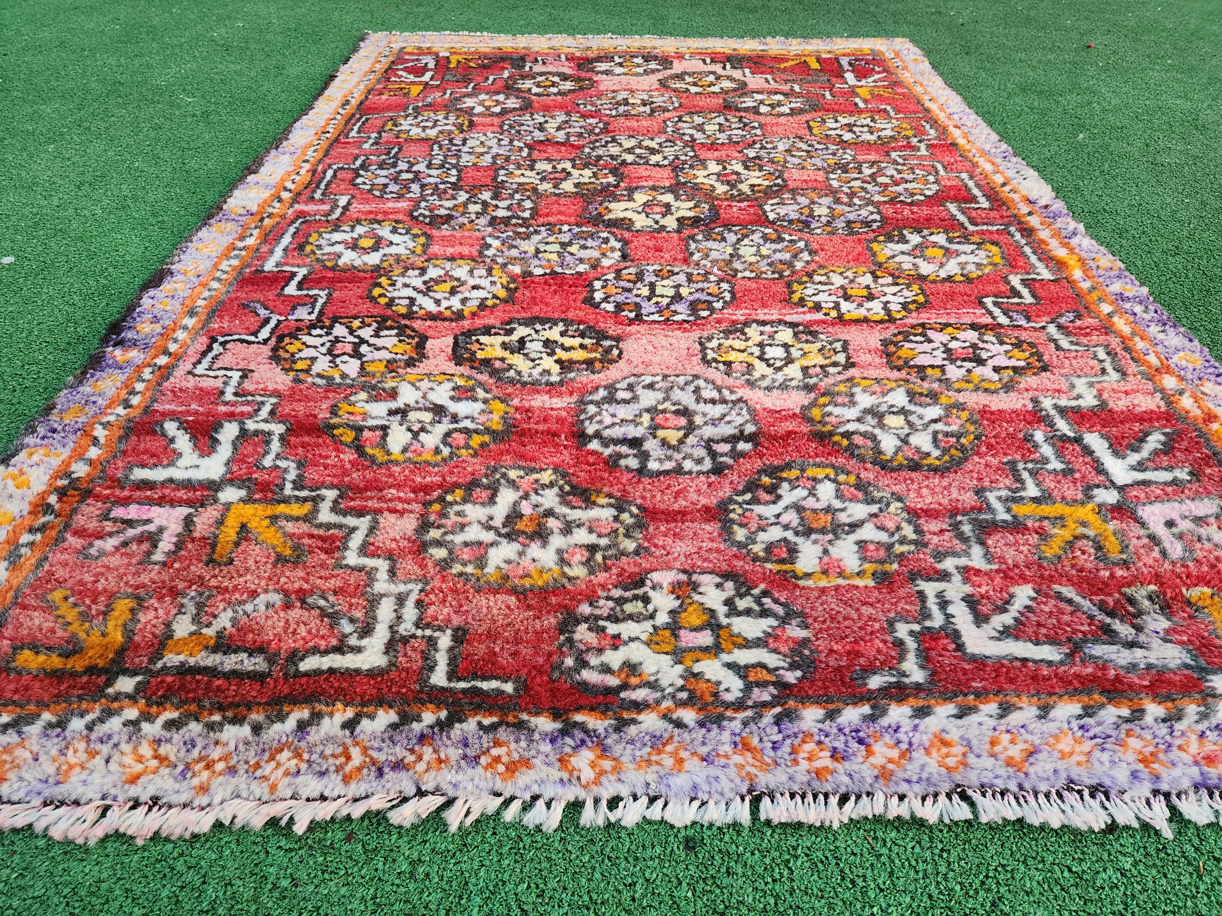 Antique Turkish Bergama Rug 3'1'' x 4'6'' Orange White and Brown Kilim Rug