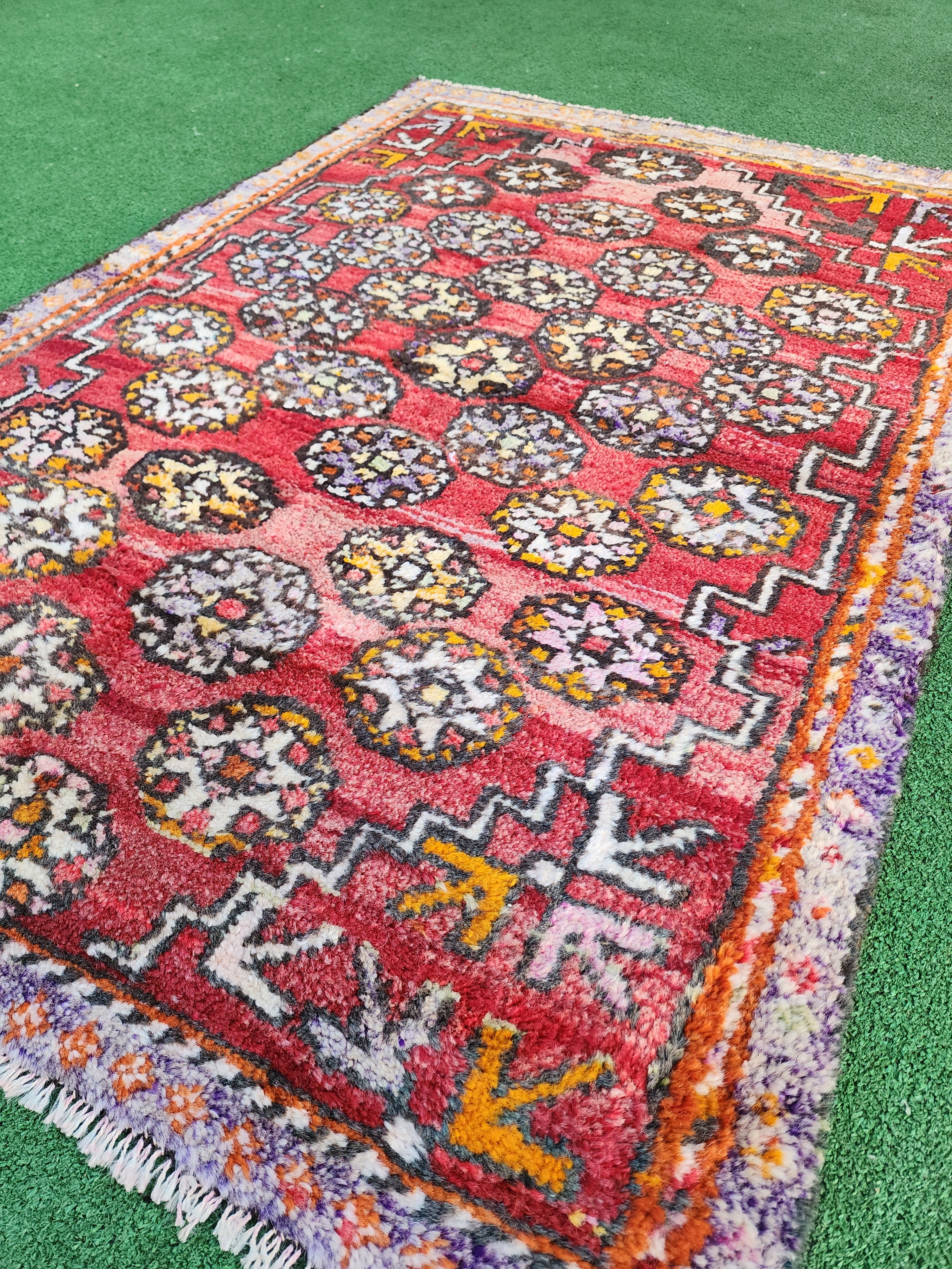 Antique Turkish Bergama Rug 3'1'' x 4'6'' Orange White and Brown Kilim Rug