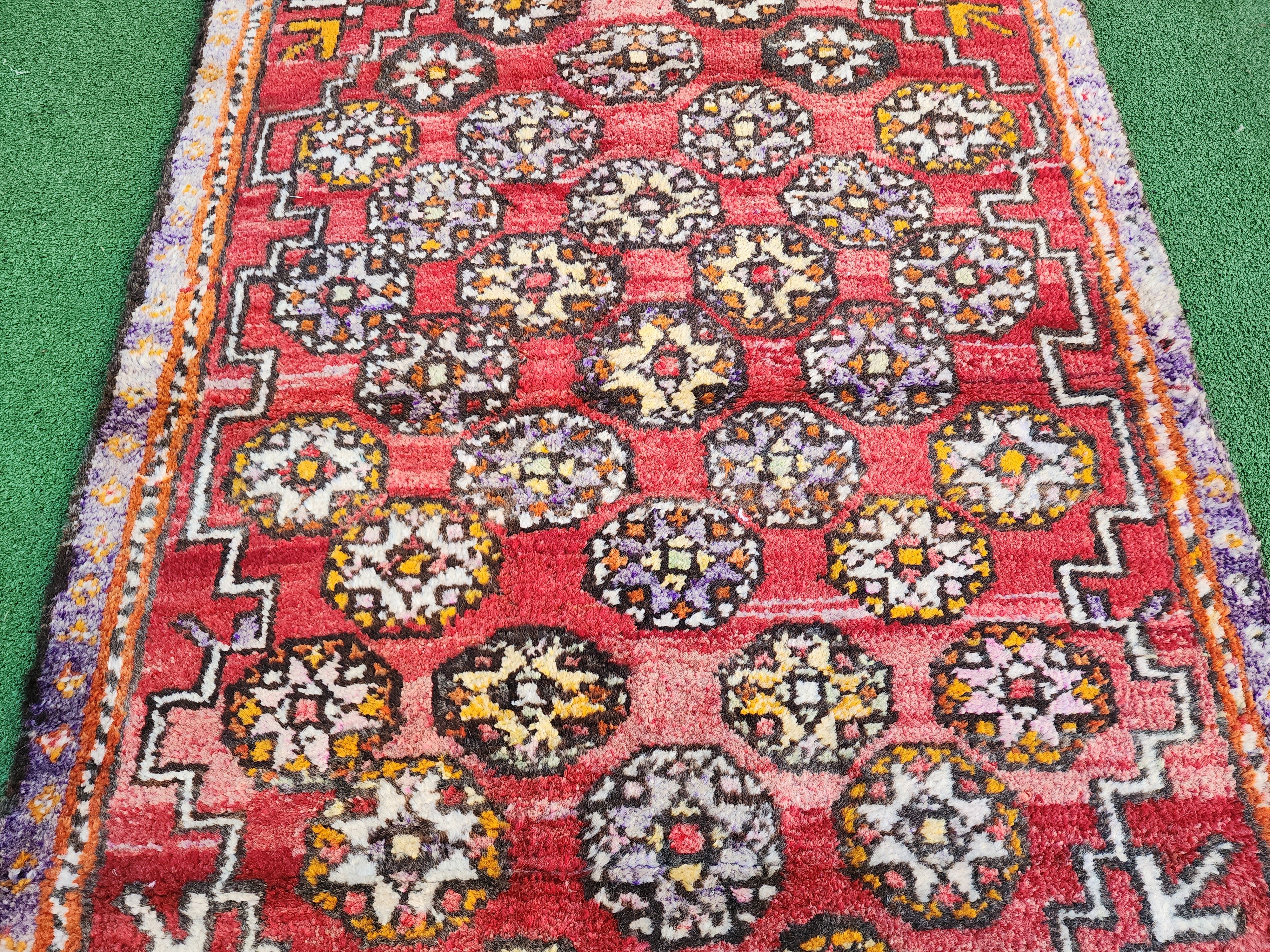 Antique Turkish Bergama Rug 3'1'' x 4'6'' Orange White and Brown Kilim Rug