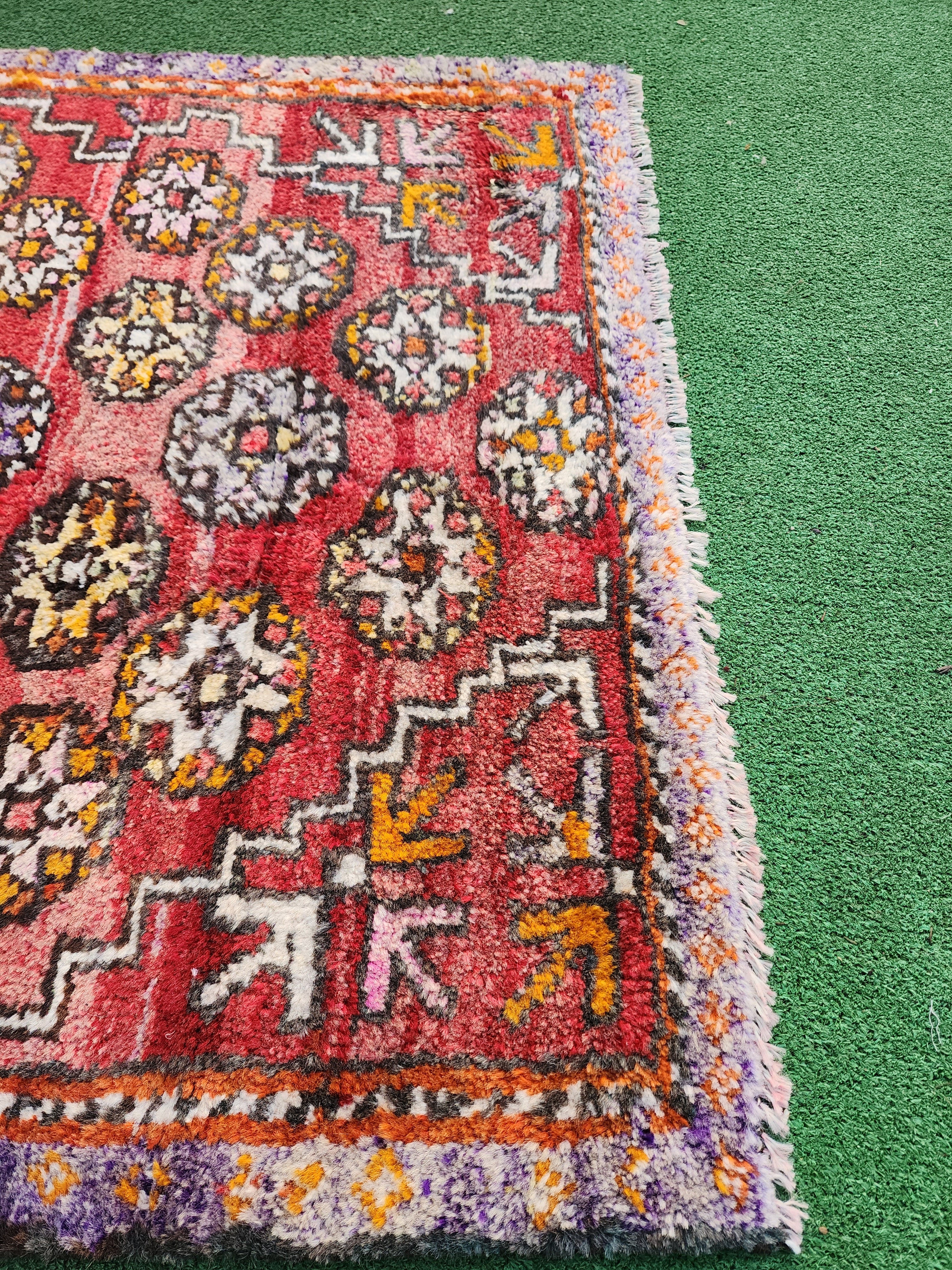 Antique Turkish Bergama Rug 3'1'' x 4'6'' Orange White and Brown Kilim Rug