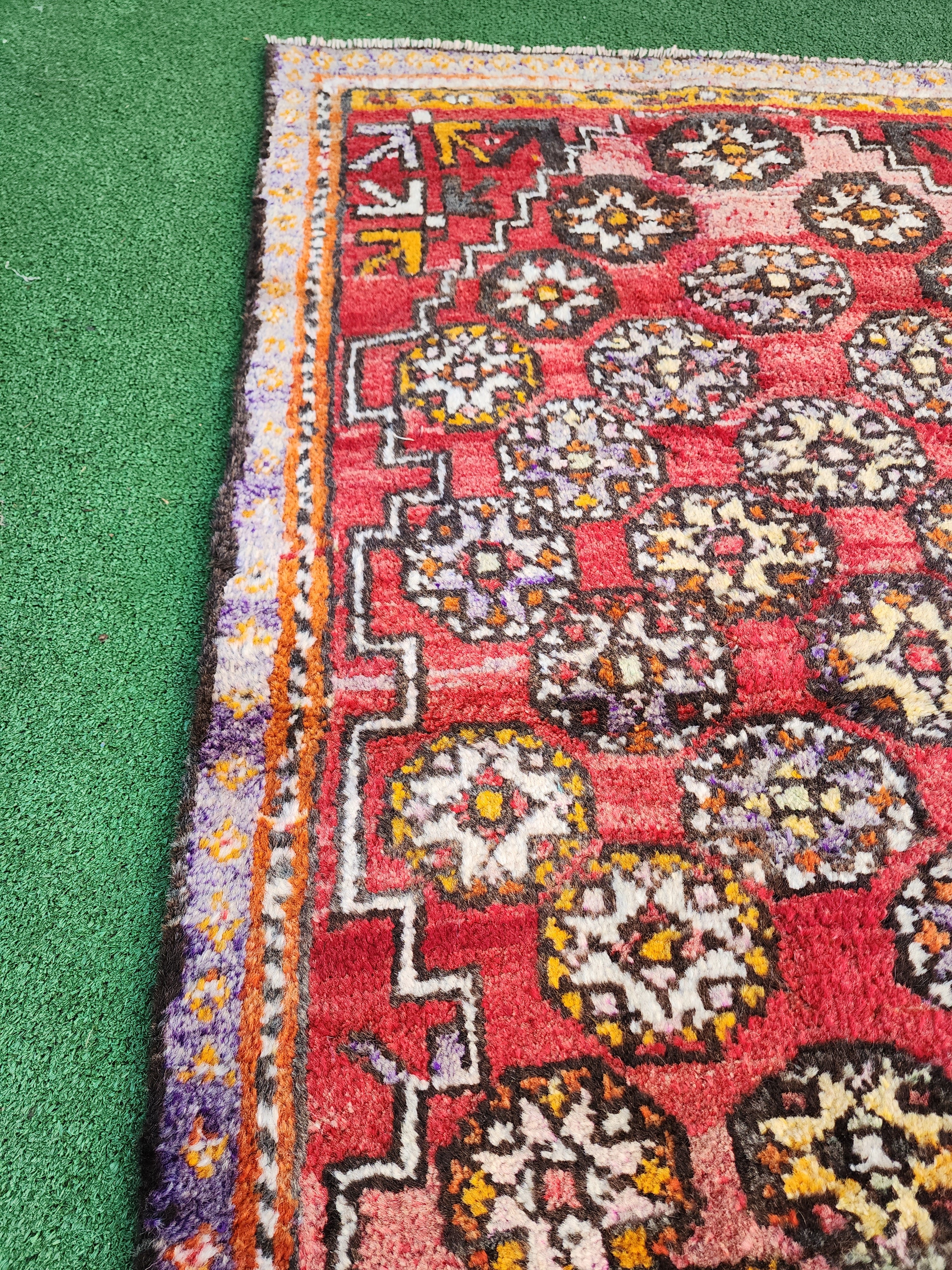 Antique Turkish Bergama Rug 3'1'' x 4'6'' Orange White and Brown Kilim Rug