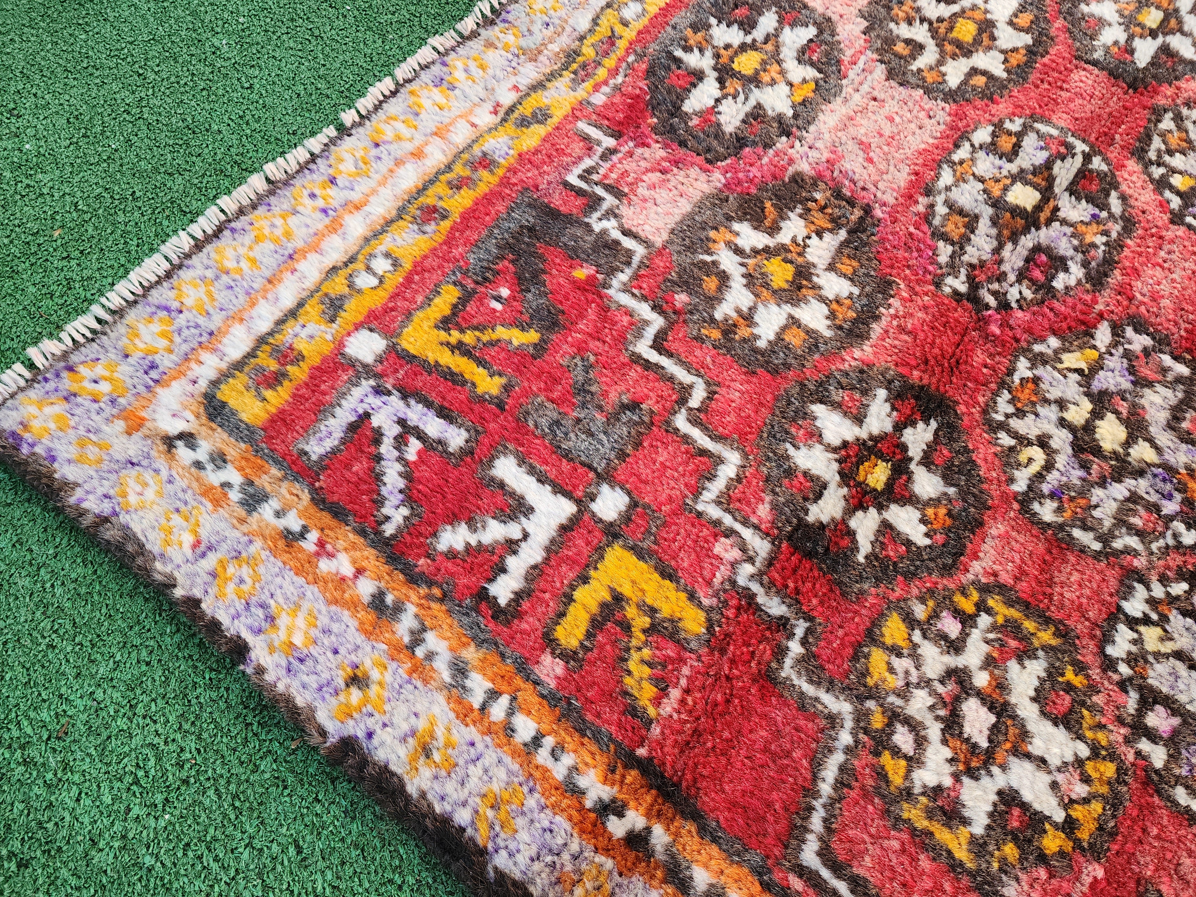 Antique Turkish Bergama Rug 3'1'' x 4'6'' Orange White and Brown Kilim Rug